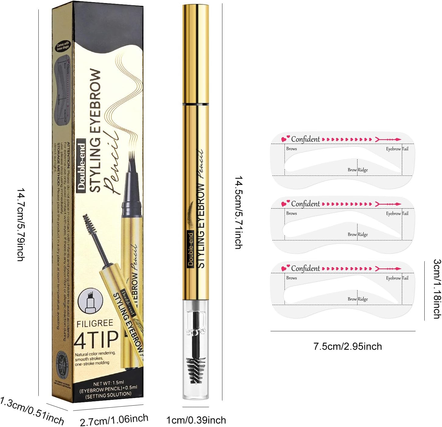 KYDA 2-In-1 Microblading Eyebrow Pen with Sealing Brow Gel, Waterproof Long Lasting Natural Eyebrow Pencil with 4 Tips, Create Natural Hair-Like Brows Makeup-02# Brown image number 1