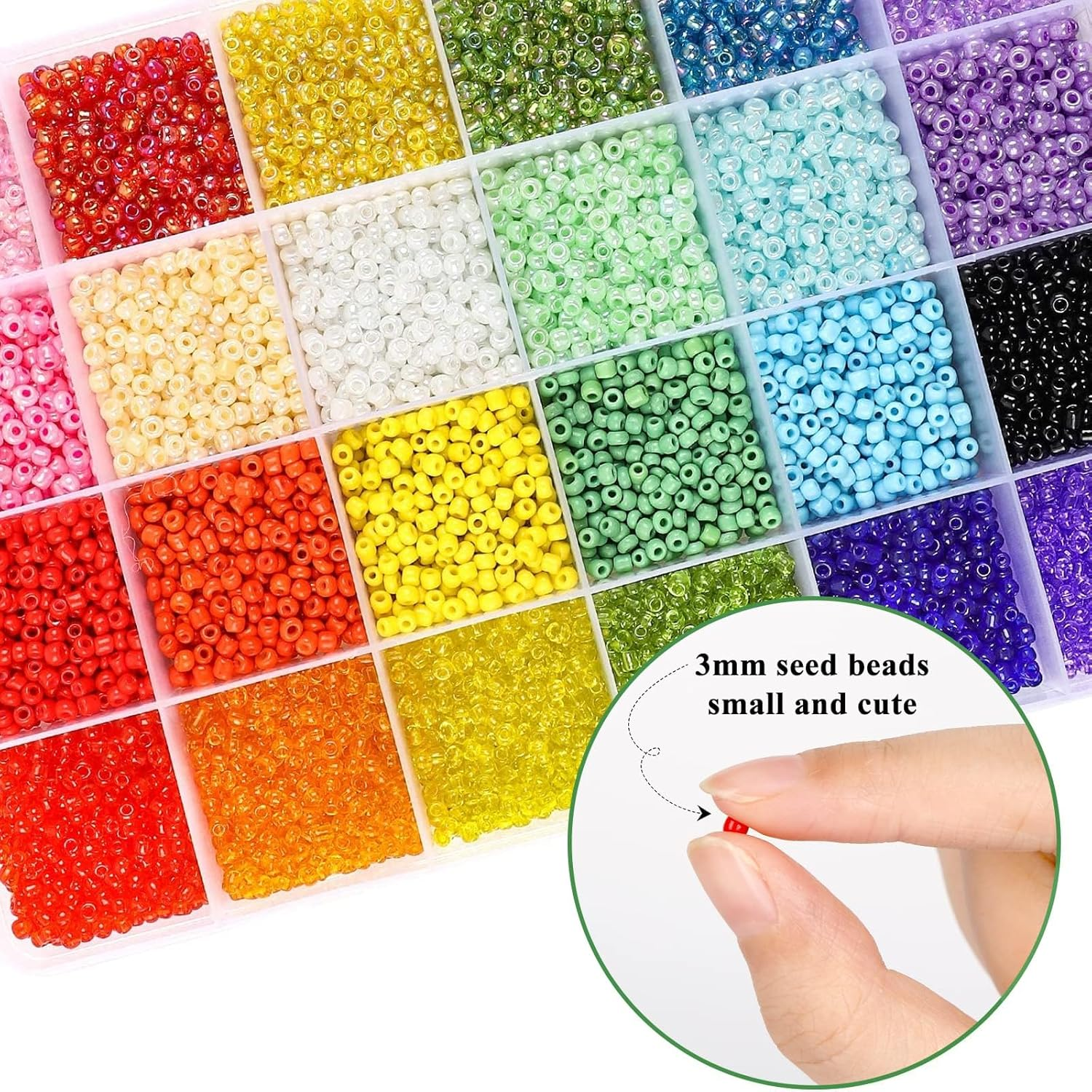 FJGSXHOME 10800Pcs 3Mm 8/0 Glass Seed Beads Craft Beads Kit and 1200Pcs Letter Alphabet Beads for Friendship Bracelets Jewelry Making Necklaces and Key Chains with 2 Rolls of Cord