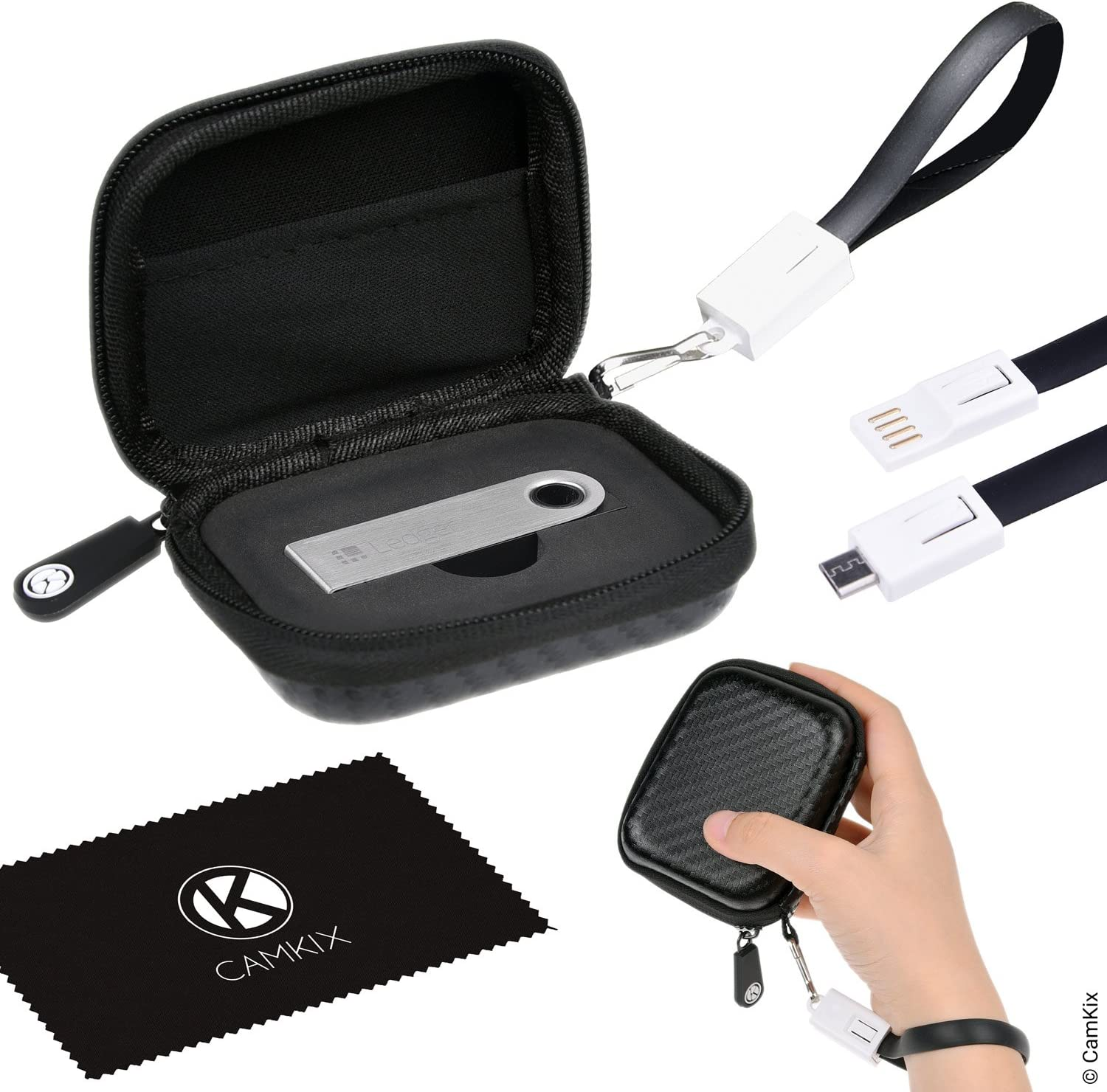 Protective Case for Trezor One Bitcoin/Cryptocurrency Wallet Including USB Strap for Transport, Power and Data Transfer - Durable Nylon Hardshell Case with Mesh Pocket - Light, Secure