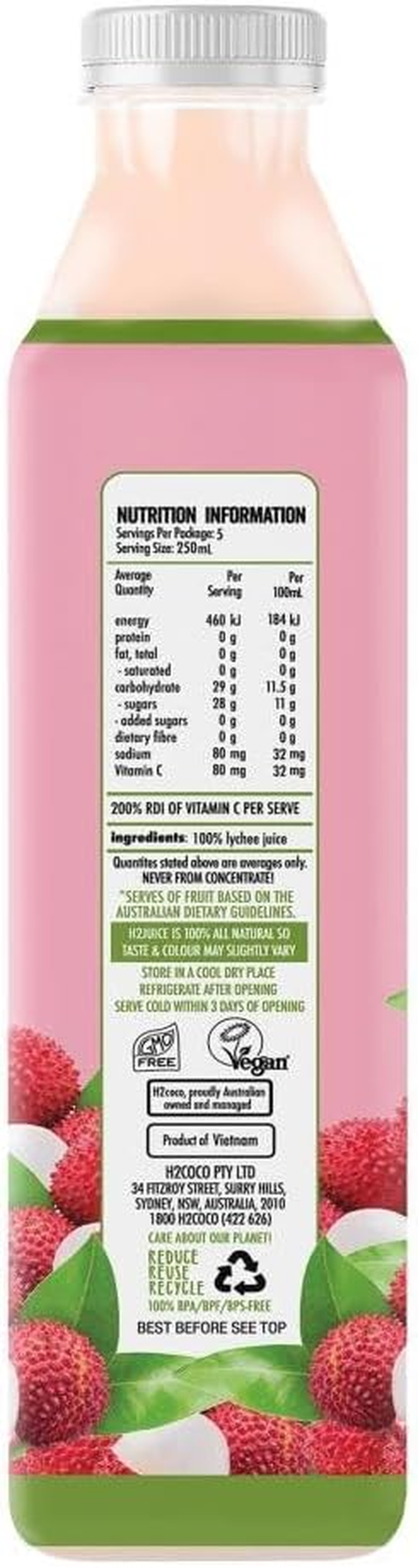 H2Juice Lychee, 1.25L X 6 image number 1