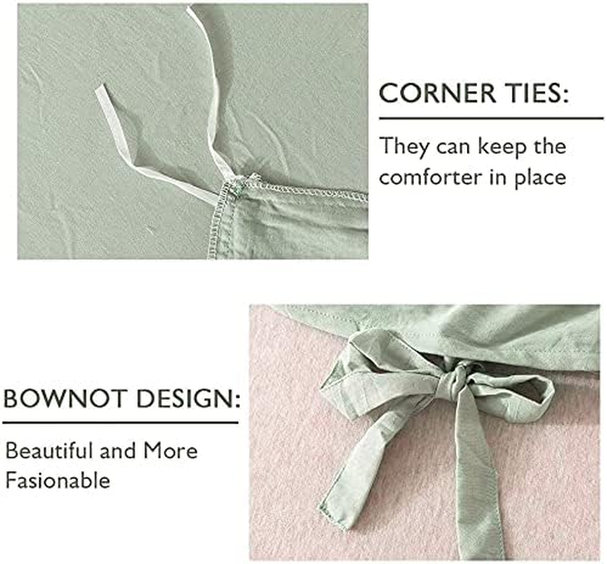 Annadaif Sage Green Duvet Cover Queen Size, 3 Pieces Soft Washed Microfiber Duvet Cover Set, Comforter Cover with Bowknot Bow Tie (1 Duvet Cover 90X90 Inch, 2 Pillowcases) Easy Care Bedding Set image number 6