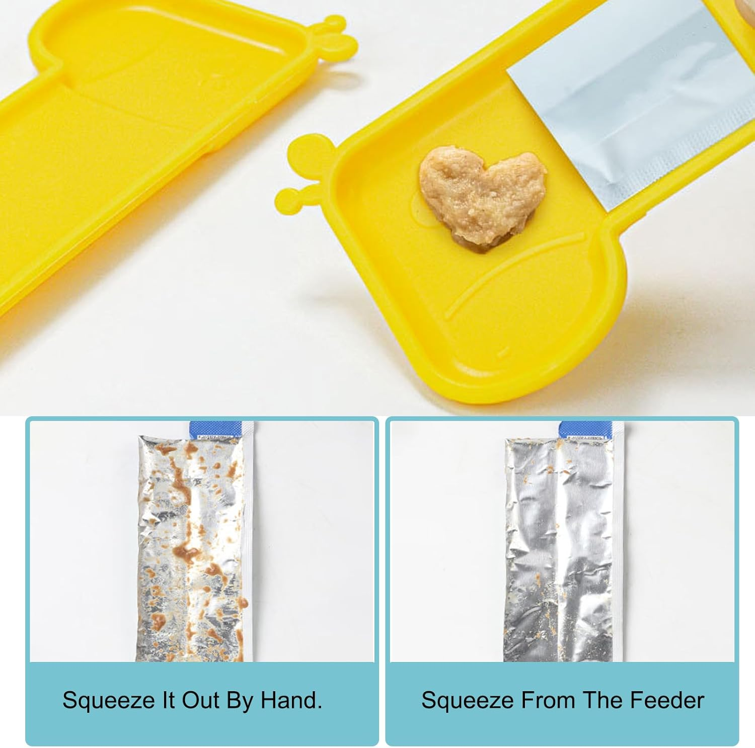 KASESSS Pack of 4 Spoons for Cat Treat, Cute Cat Strip Feeding Spoon, Plastic Cat Treat Dispenser Spoon, Cat Feed Strip Squeeze Spoon, Cat Stripes Happy Spoon (Yellow, Blue) image number 2