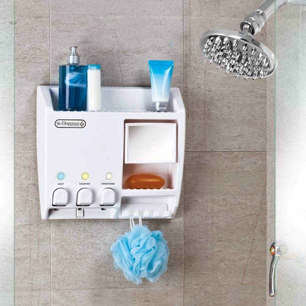 Better Living Products 73350 Ulti-Mate 3 Chamber Wall Mount Shower Dispenser, White with Mirror image number 1