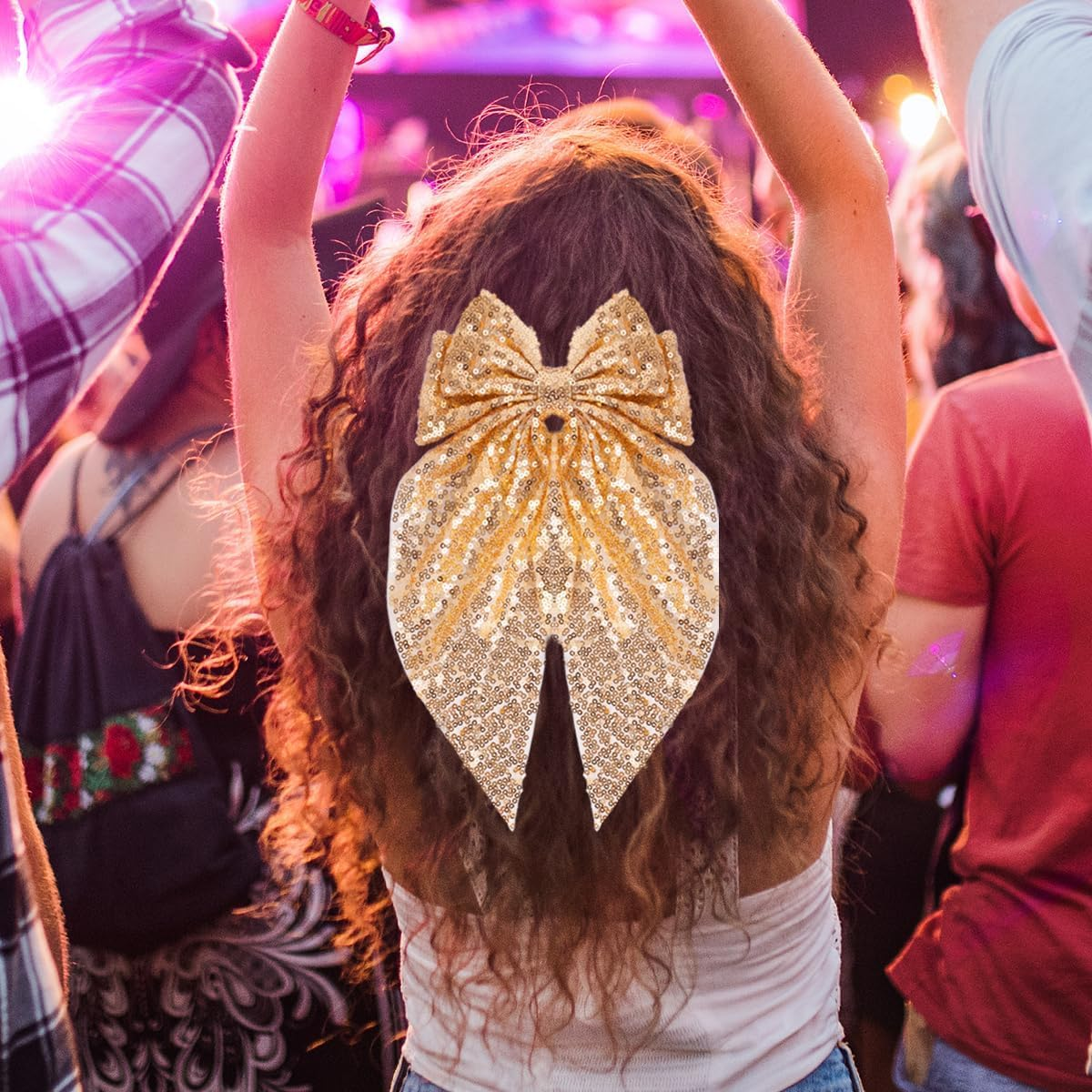 Sparkly Sequin Hair Bows for Women Girls Gold Glitter Hair Bows with Long Tail Large Hair Barrettes Hair Clips Bling Hair Accessories for Christmas Holiday Birthday Party