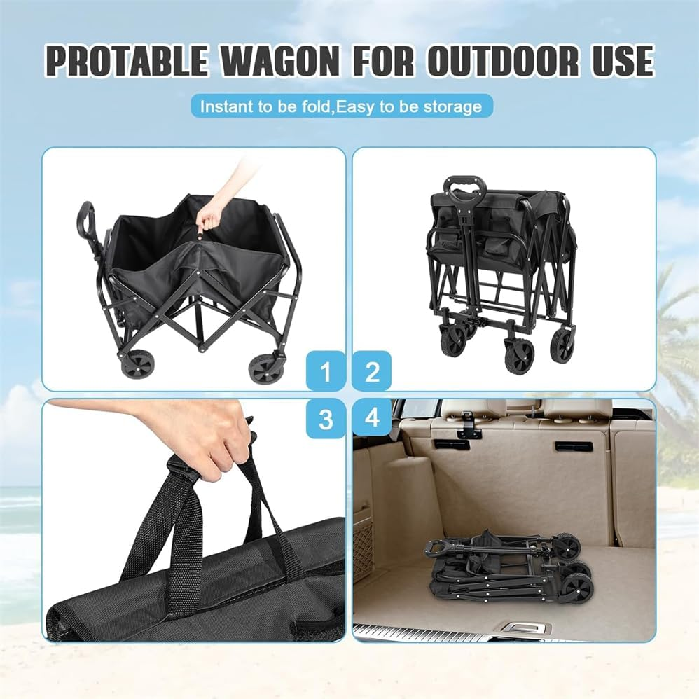 Collapsible Folding Wagon,Wagon Carts with Wheels Folding,Heavy Duty Foldable Utility Beach Wagon with Big Wheels,Utility Foldable Outdoor Garden Wagon Cart for Sports,Outdoor Portable Garden Cart image number 6