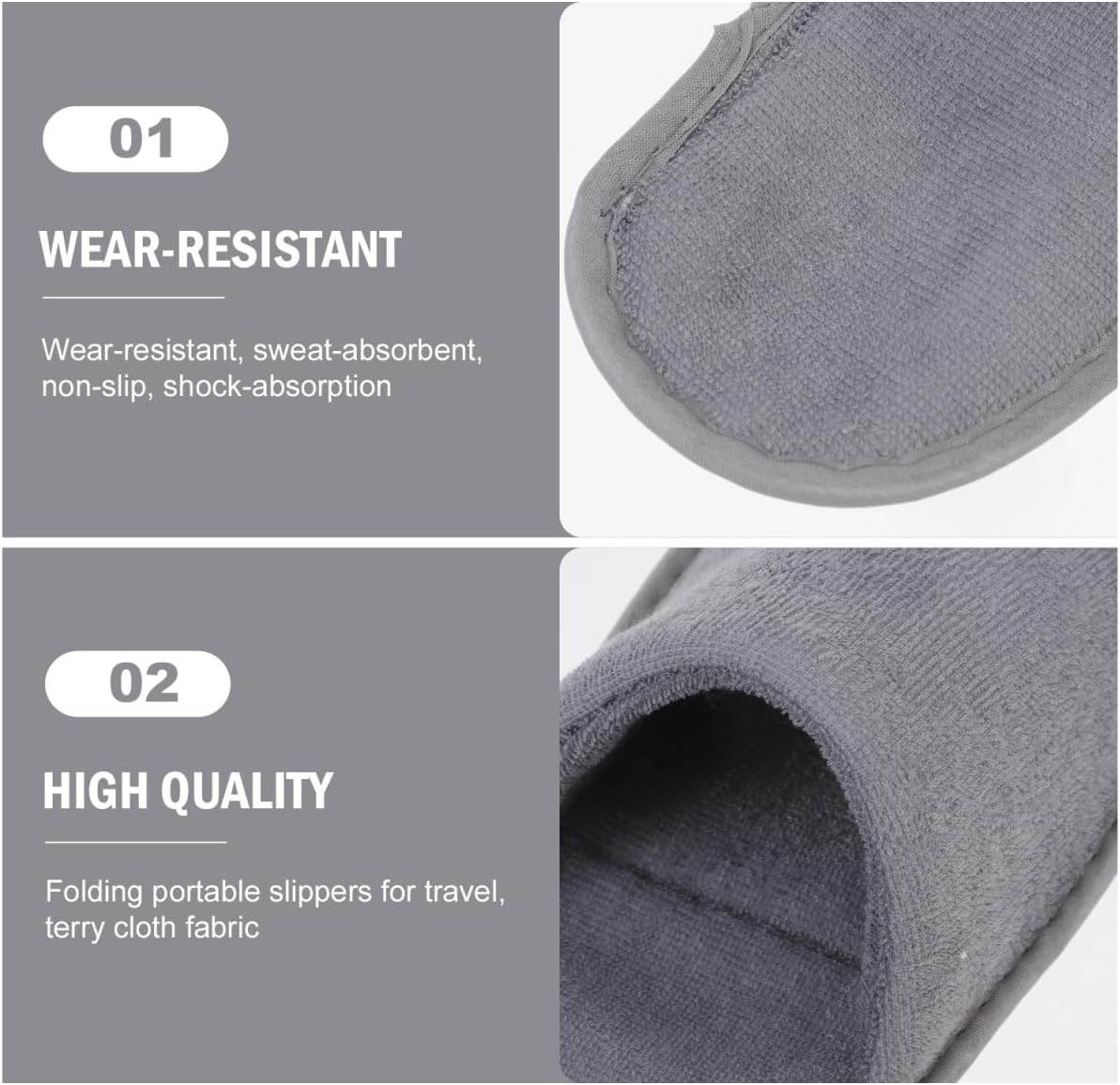 LIFKOME 2 Pairs Folding Travel Slippers - Portable Non-Slip Lightweight Soft Bottom Indoor Slippers Home Hotel Supplies for Men and Women image number 2