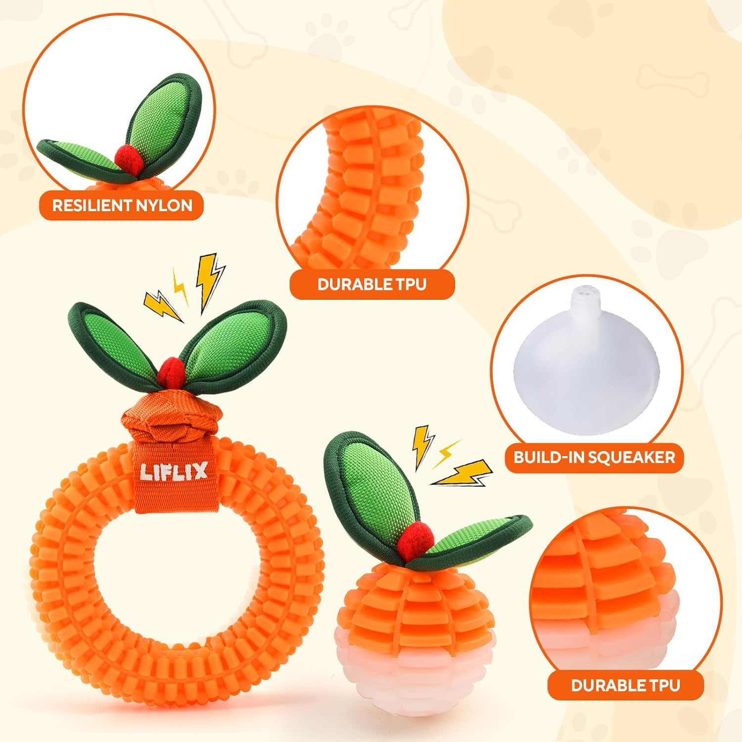 2 Pack Durable Dog Teeth Cleaning Toys, Bite and Brush Dog Toys for Puppy Teething, TPU Dental Chew Toys for Small and Medium Breeds