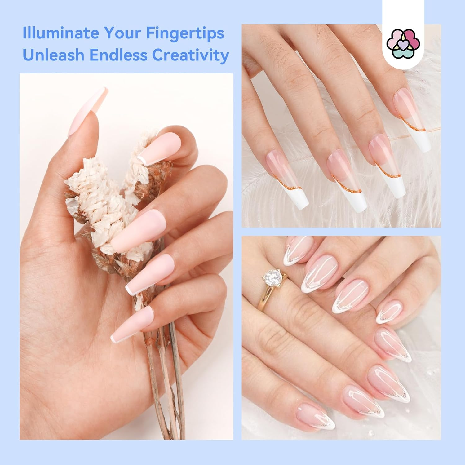 SAVILAND French Tip Nail Stamp - 7PCS Colorful Glitter Nail Stamp and Replaceable Silicone Stamper Head Nail Scrapers French Tip Nail Tool Kit for Beginner DIY Nail Art Design Home Salon image number 2