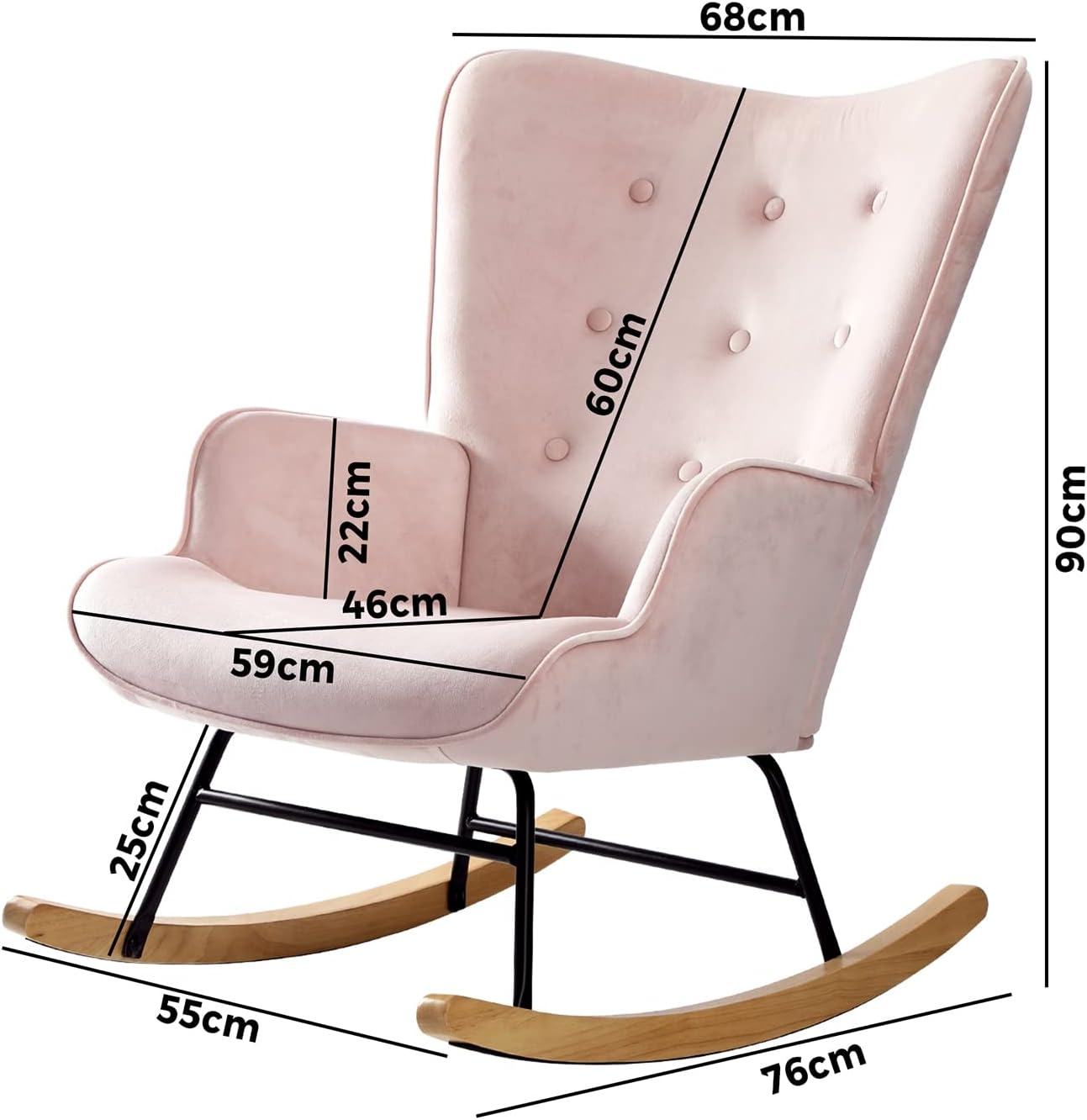 Oikiture Armchair Rocking Chair Fabric Lounge Pink image number 5