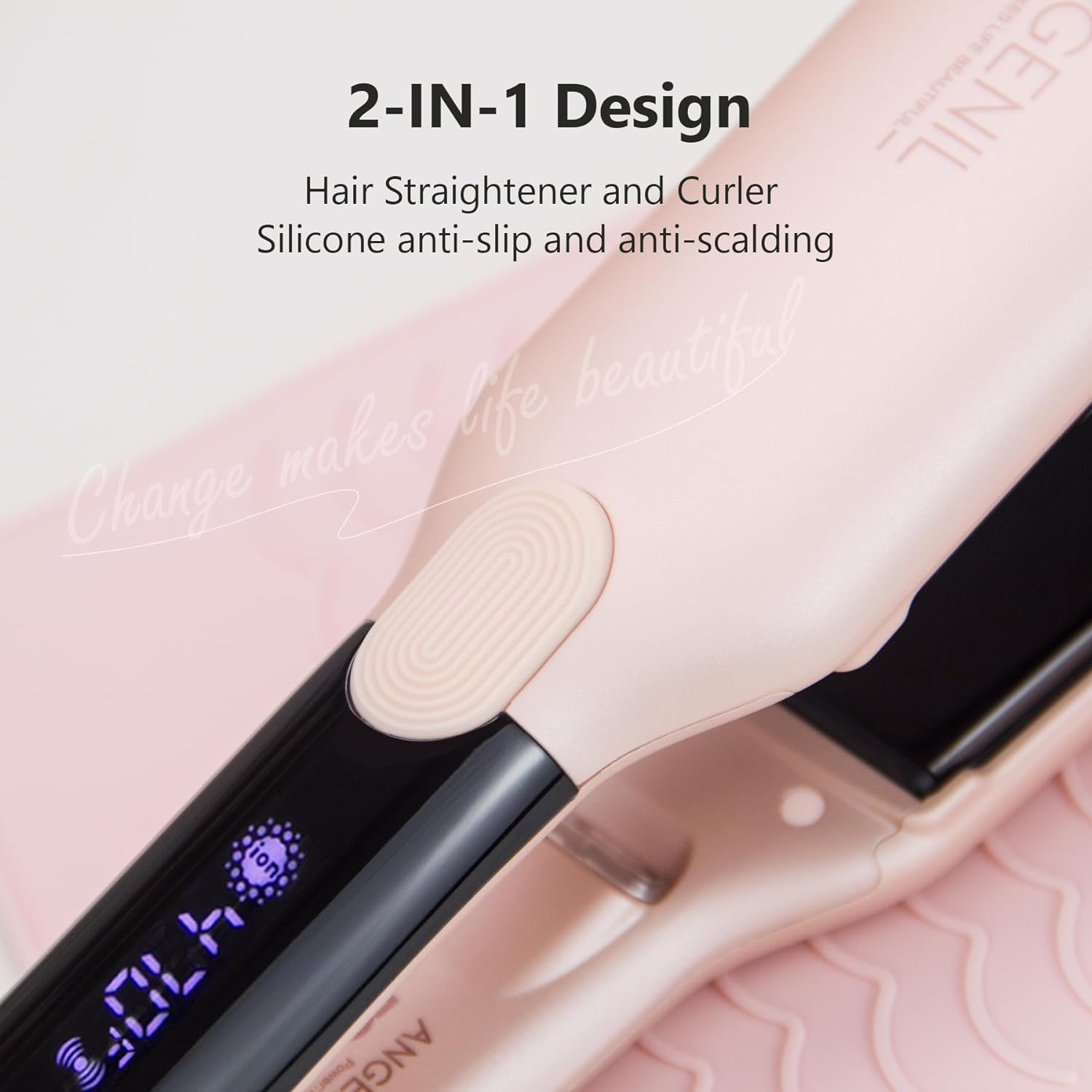 ANGENIL Pro Titan Flat Iron Hair Straightener 4.5 Cm Wide, Salon Grade Dual Voltage Straightening and Curler 2-In-1 with Heat-Resistant Silicone Mat, Adjustable Temperature 160&deg;C - 240&deg;C, 15S Fast