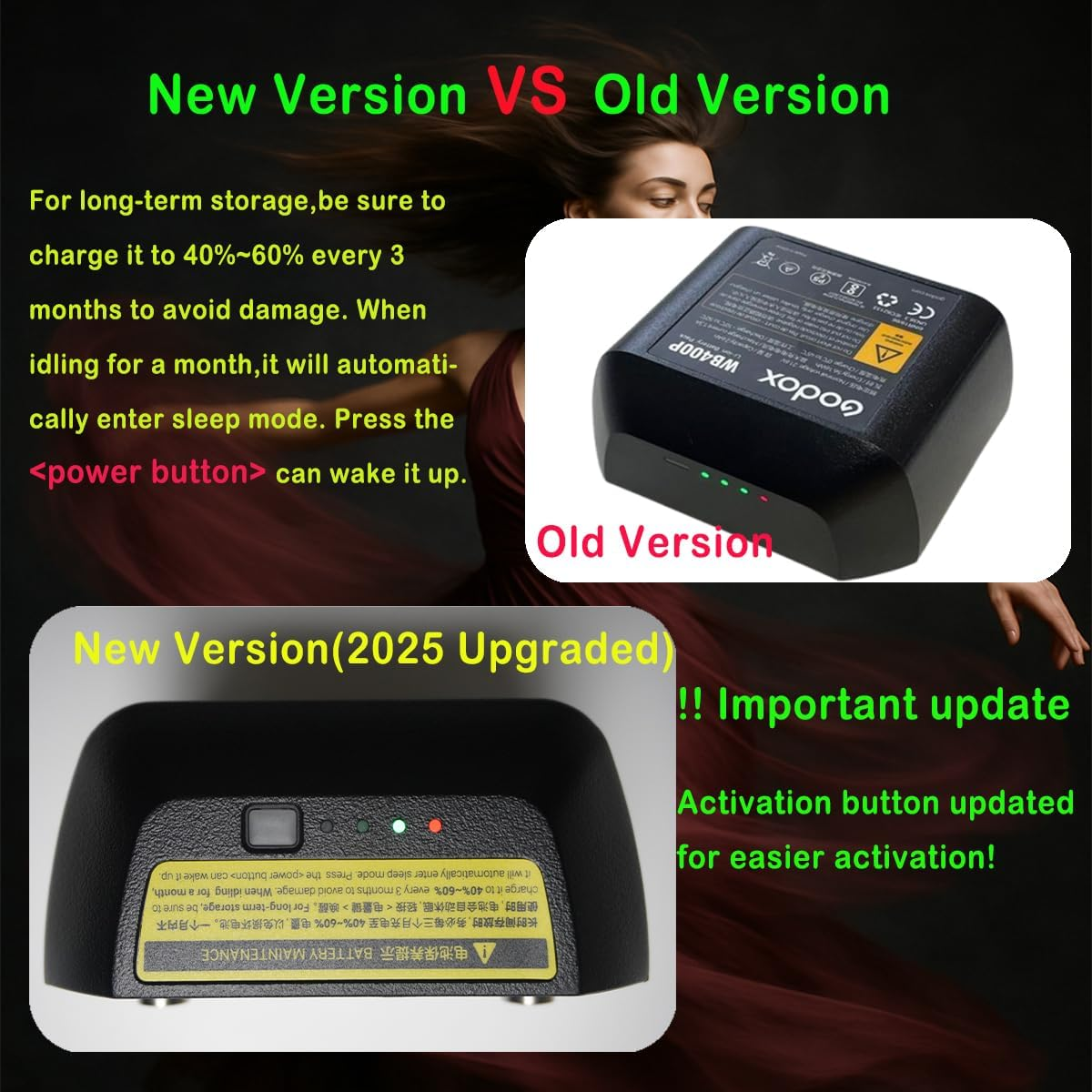 Godox WB400P Battery, GODOX AD400 Pro II Flash Battery,   , with Upgraded Activation Button,For XPLOR 400PRO