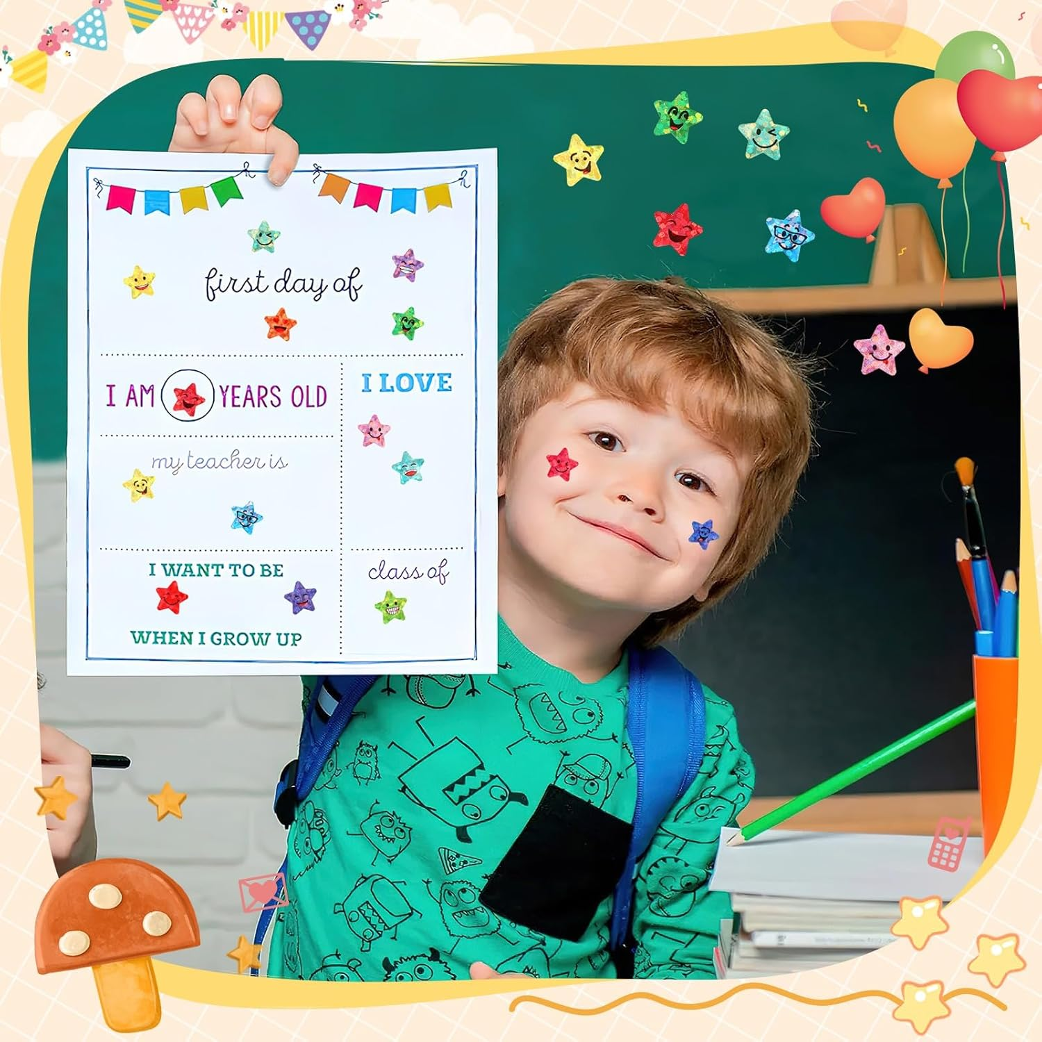 JANYUN 6750Pcs Small Star Stickers,15 Designs Happy Smile Face Stickers for Kids Reward, Glitter Foil Star Stickers Reward Behavior Chart Labels for School Students Teacher Supplies