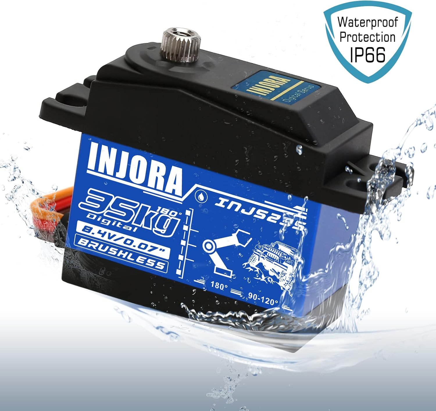 INJORA RC 35KG Brushless Waterproof High Voltage Servo Motor - High Torque Digital for 1/10 1/8 RC Car Model image number 2