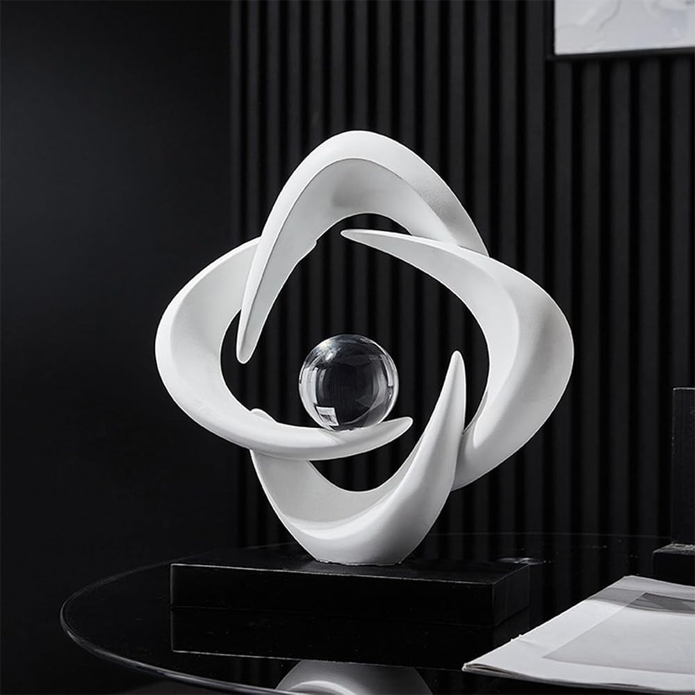 Modern Resin Abstract Sculpture,Tabletop Home Decor,Decorative Figurine for Tabletop Bookshelf Living Room,Office Decor (White) image number 1