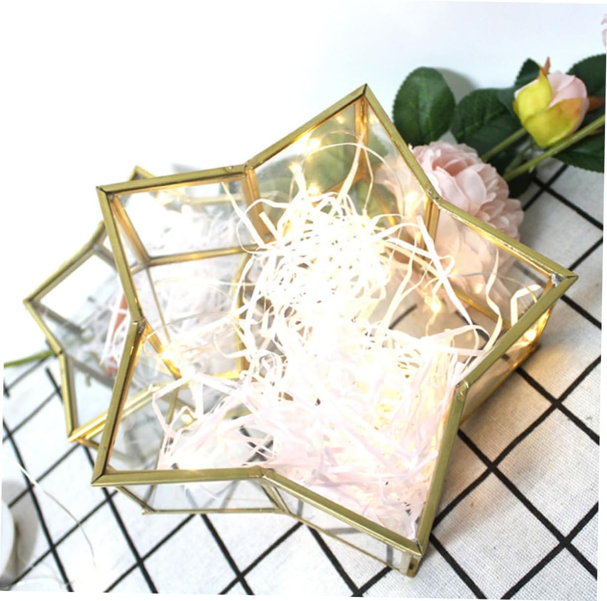 Glass Star Keepsake Box: Star Shaped Wishing Bottle Origami Paper Jar Jewelry Trinket Organizer Preserved Flower Display Case for Home Dresser Tabletop image number 5