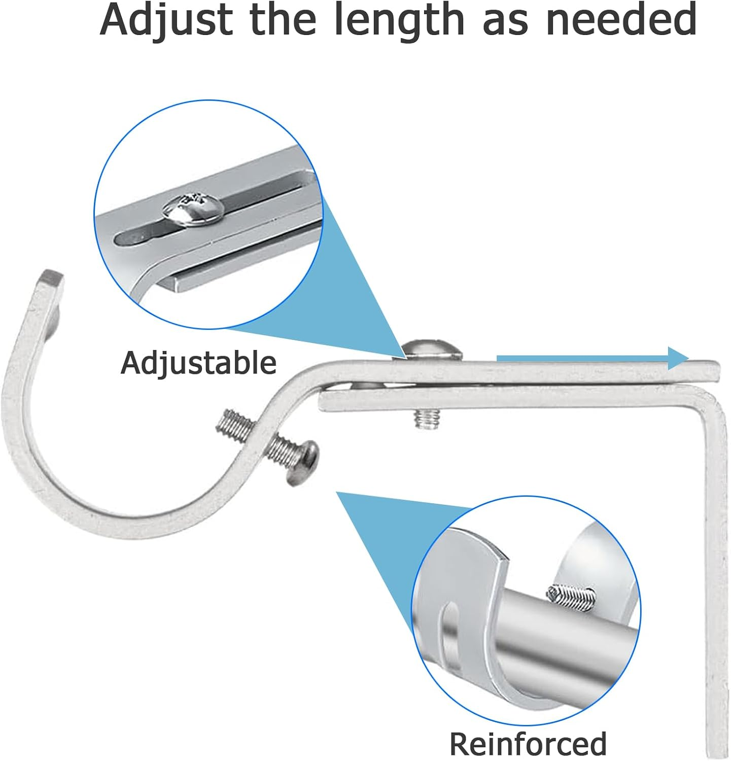 2 Pack Heavy Duty Curtain Bracket, Adjustable Curtain Rod Bracket - Curtain Rod Holder Hooks for 1 Inch Rod, Wall Mount Curtain Rod Brackets, Suitable for Home/Office (Silver) - Black image number 6