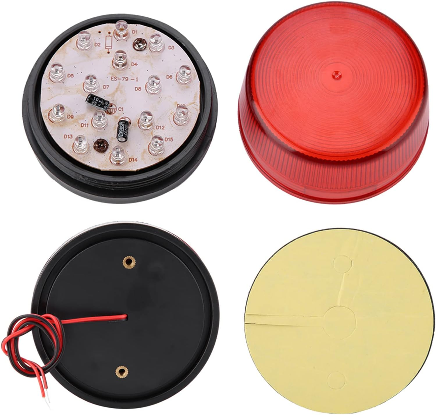 Red LED Flashing Lamp, Security Alarm 12V Strobe Signal Warning Lights Continuously and Flashing Fast. Better Effect for Various Road Cones, Columns