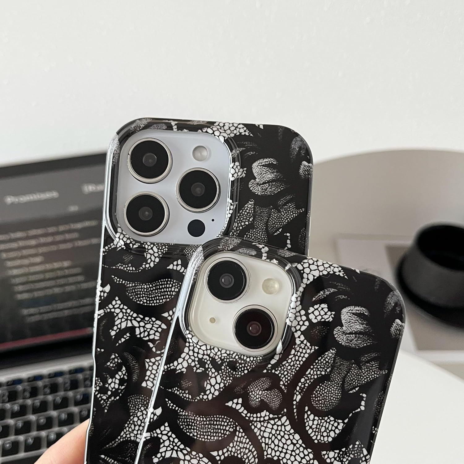 Smobea Iphone 14 Case, Black Lace Vintage Pattern Soft and Thin Shockproof TPU for Women and Girls - Black image number 3