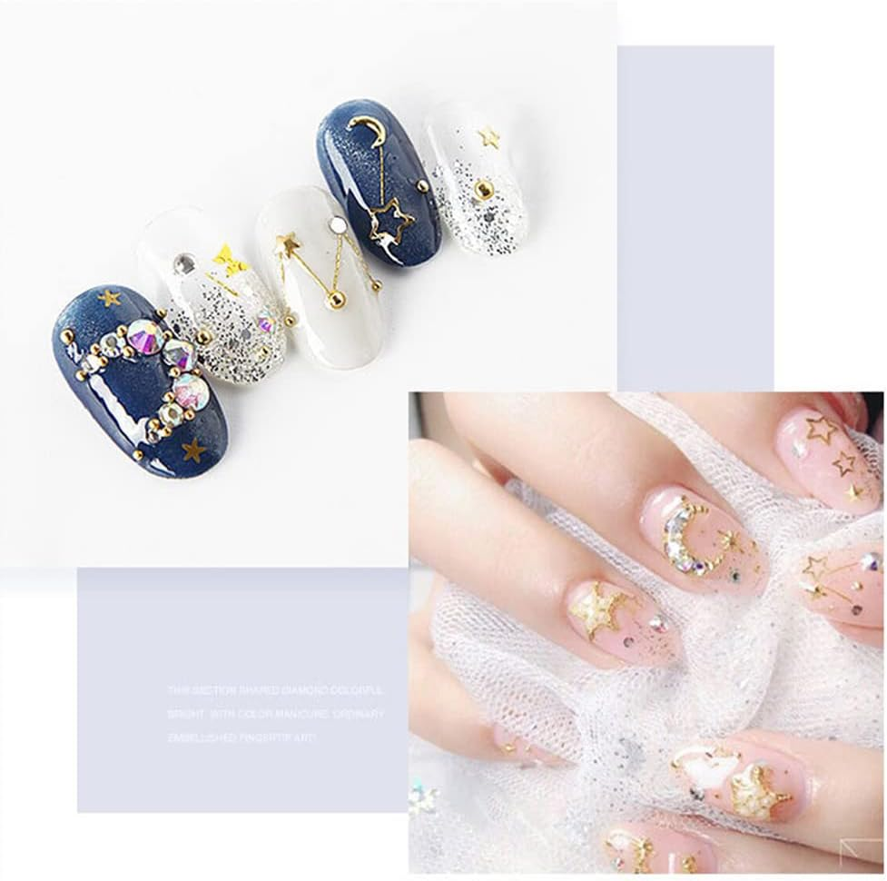3D Moon Star AB Rhinestone Gems Pearl Nail Art Decor Decals Glitter Sequins AU #XY02 image number 4