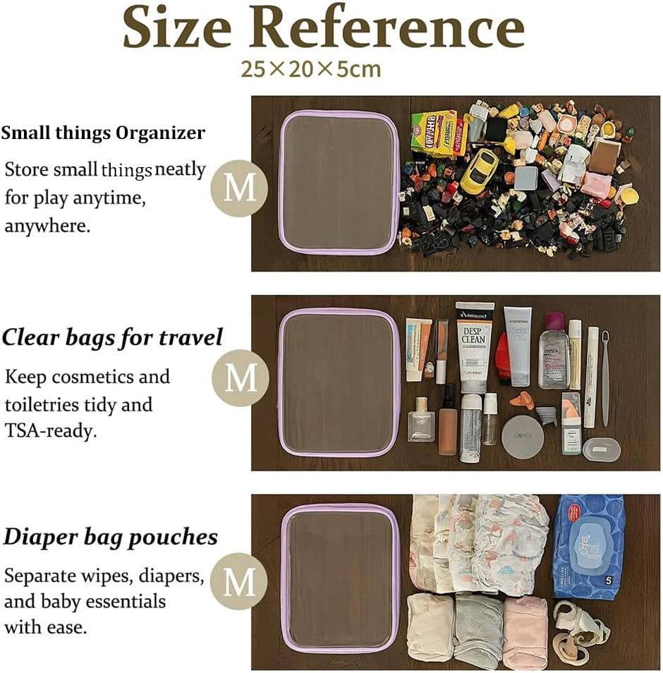 3 Pack Portable Waterproof Cosmetic Bag with Zipper, Small Medium Large Portable Travel Makeup Bag Organizer Bin, Clear Hard Shell Zipper Case for Cosmetic Storage, Putting Snacks(Purple) image number 4