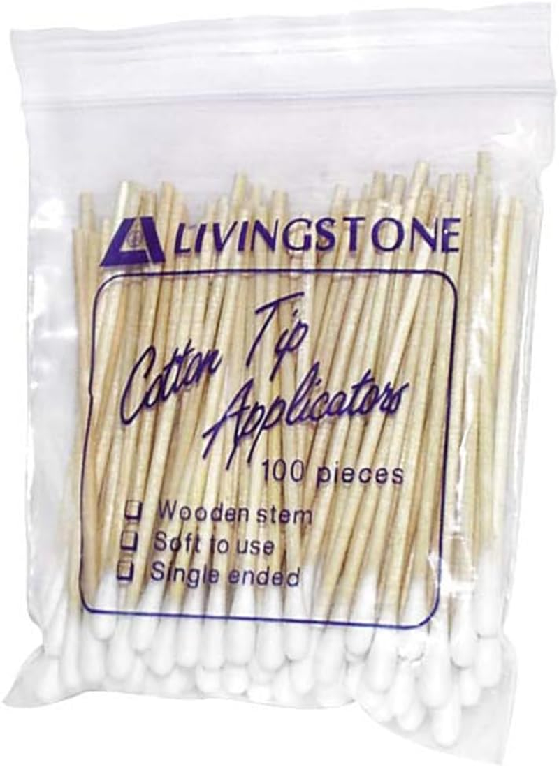 Livingstone Cotton Tip Applicator Single Tipped Wooden Stem 7.5Cm 100 Pieces/Pack