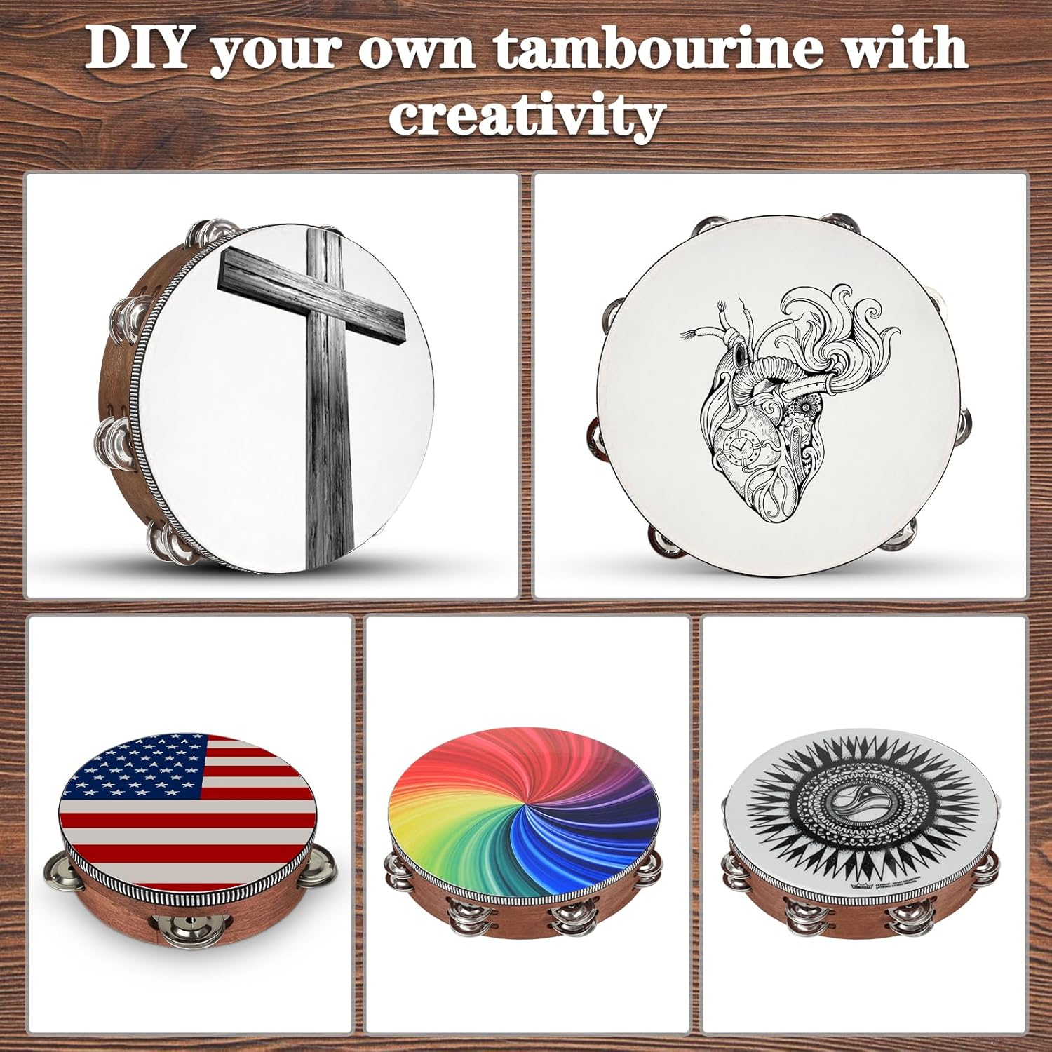 Wooden Hand Held Percussion Tambourine with Storage Bag - 6+8+10 Inches, Ideal for Church, Wedding, Party, Dance, Photo Shoot image number 6