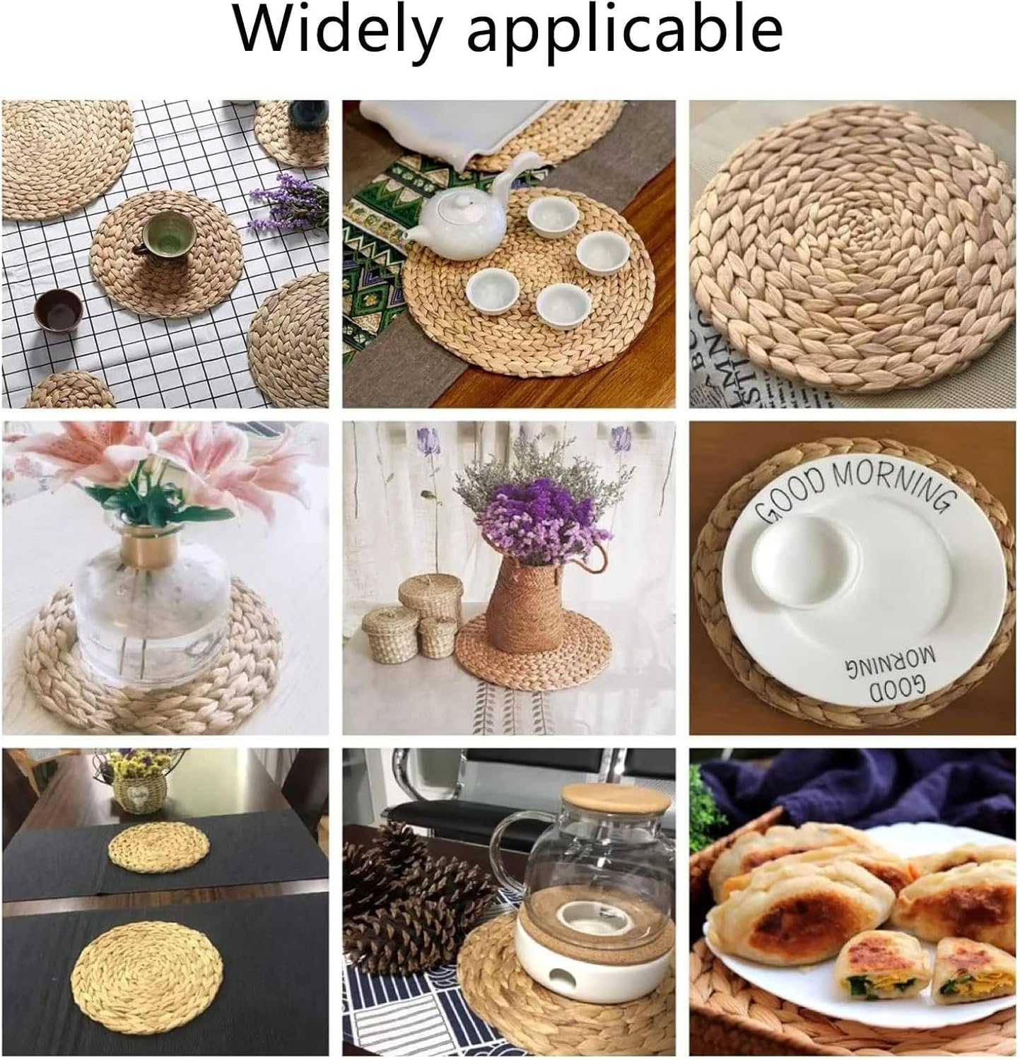 Typutomi 4 Pack Woven Placemats Round, 10 Inch Natural Braided Placemat Set No-Slip Heat Resistant Handmade Straw Weave Mats for Table, Coasters, Pots image number 2