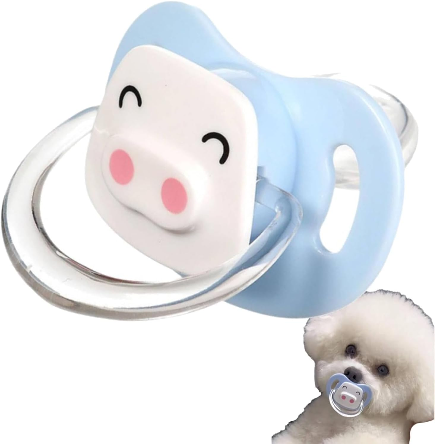Pet Silicone Calming Pacifier, Dog Pacifiers for Small Dogs, Kitten Pacifiers, Puppy Teething Toys and Cat Chew Toys, Essential Pet Supplies, Puppy Essentials and Kitten Supplies (Blue Pig) image number 4