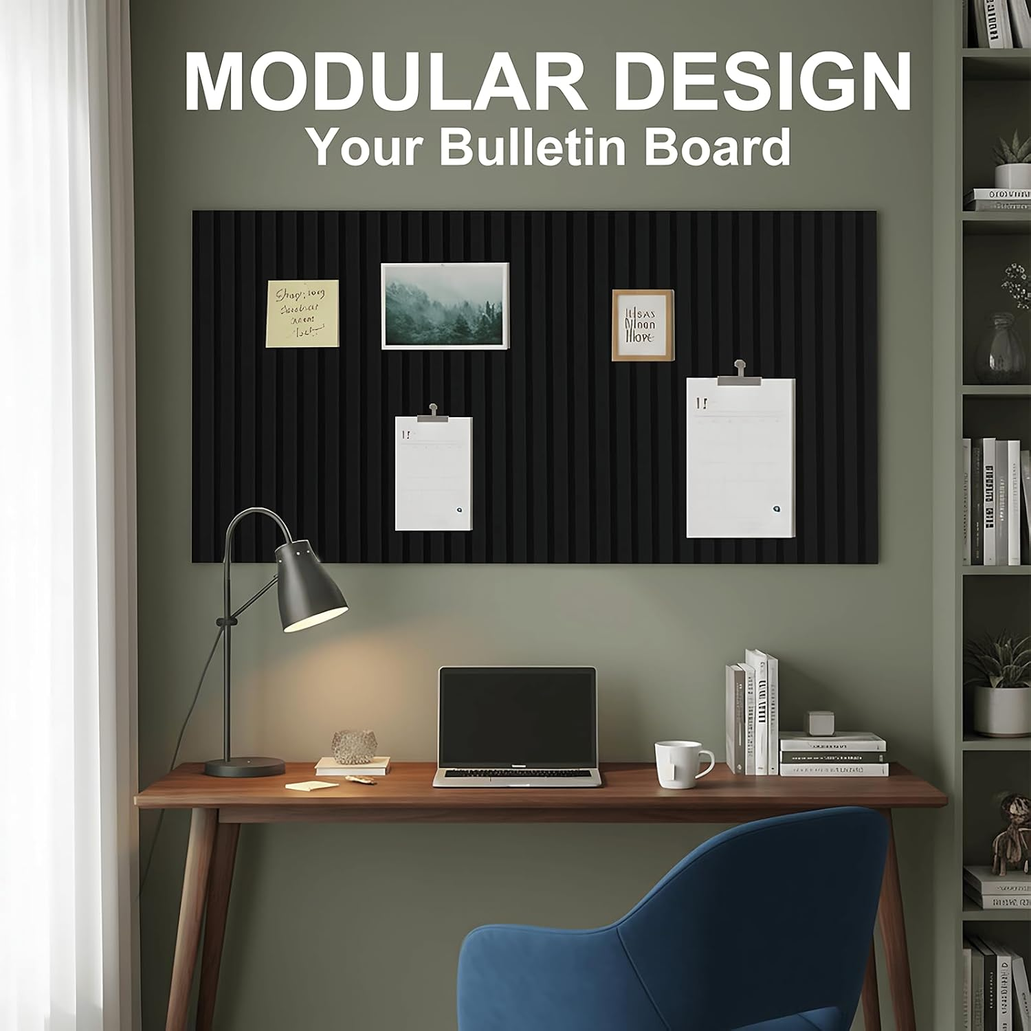 Large Cork Boards for Walls Alternative, 12 Pack with 60 Safe Removable Adhesive Tabs, 35 Pushpins, 120X90Cm Slat Wall Paneling for Walls Cork Board, Room Decor Home Office Classroom Pin Board (Black) - Black image number 6