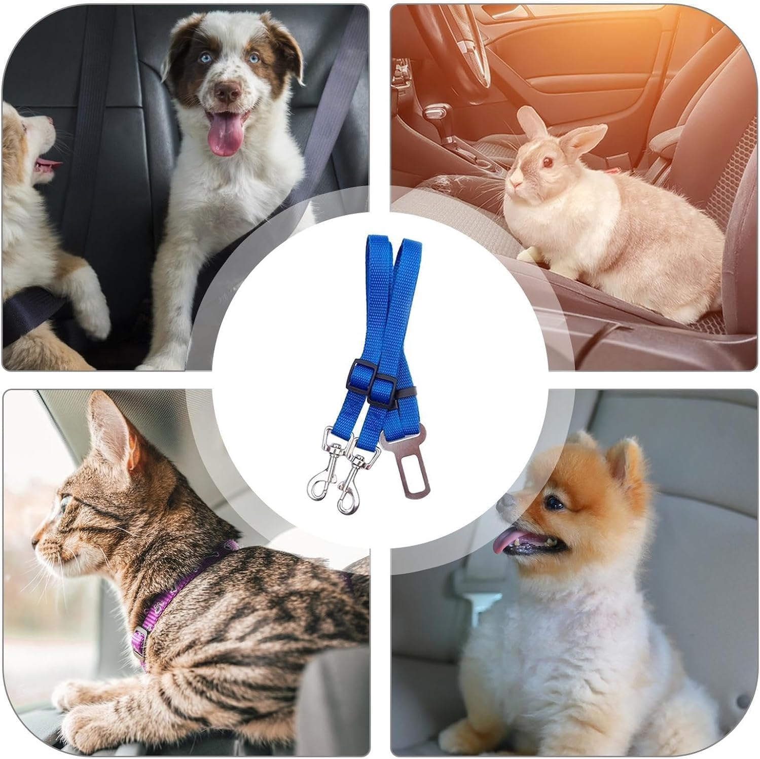 Dog Car Seat Belt Harness, 1-Pack Heavy Duty Adjustable Pet Safety Restraint with Shock-Absorbing Spring & Quick-Release Buckle for Small Medium Large Dogs Vehicle Travel Protection image number 6