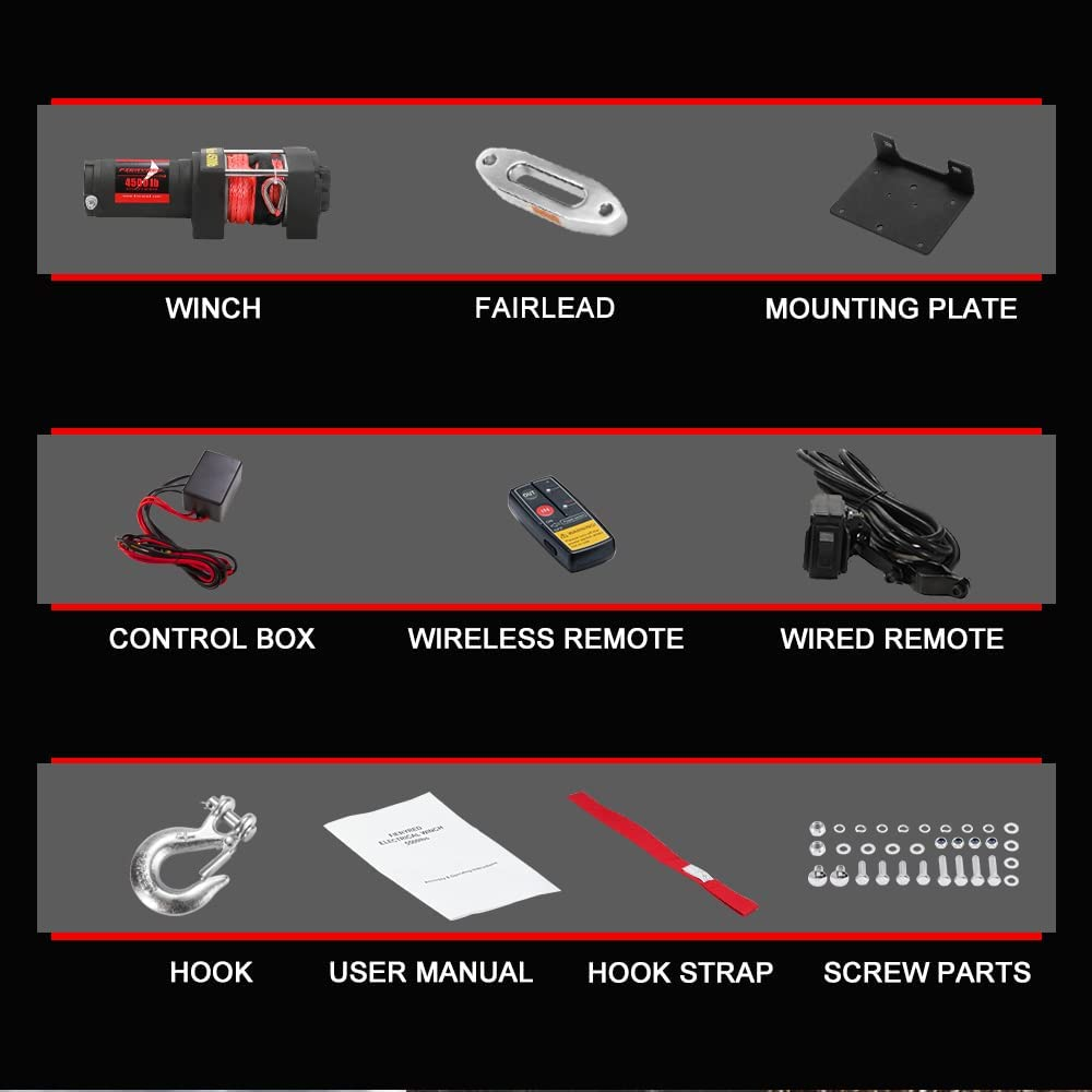 FIERYRED Electric Winch 4500Lbs/2045Kg 12V Synthetic Rope Wireless Remotes ATV UTV image number 3