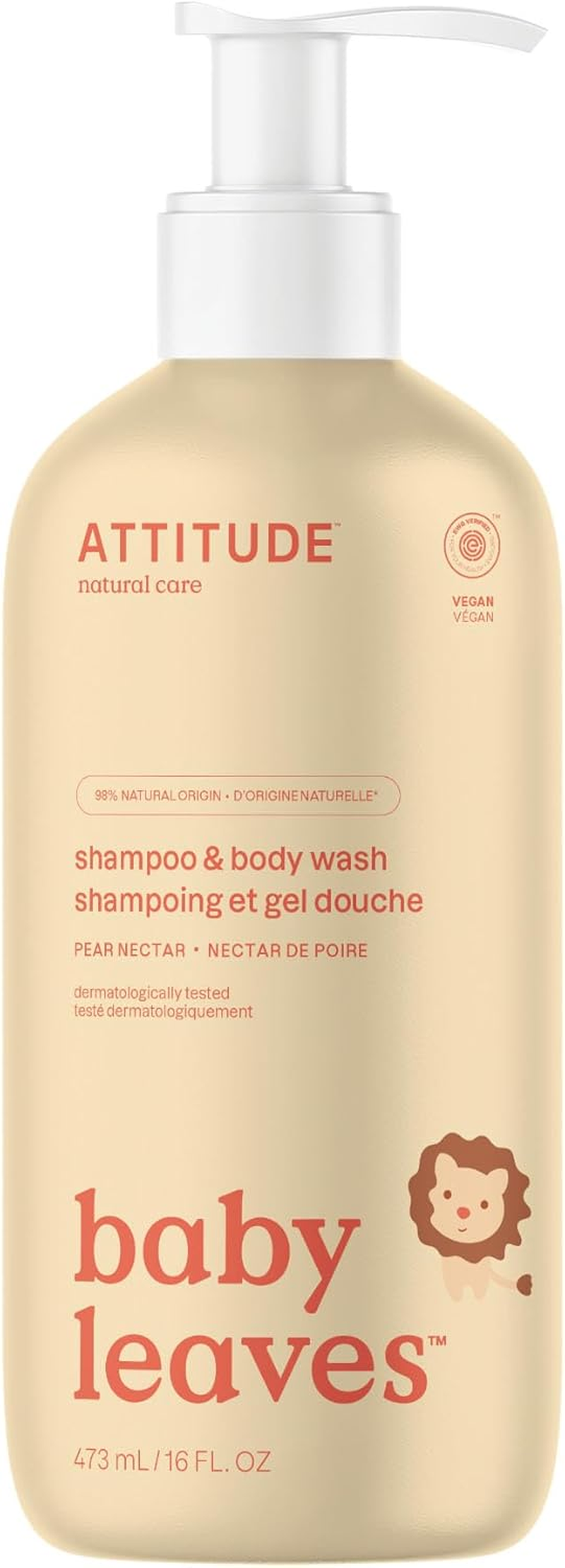 ATTITUDE Baby Leaves Science 2-In-1 Natural Shampoo Body Wash Pear Nectar 16 Fl Oz 473 Ml