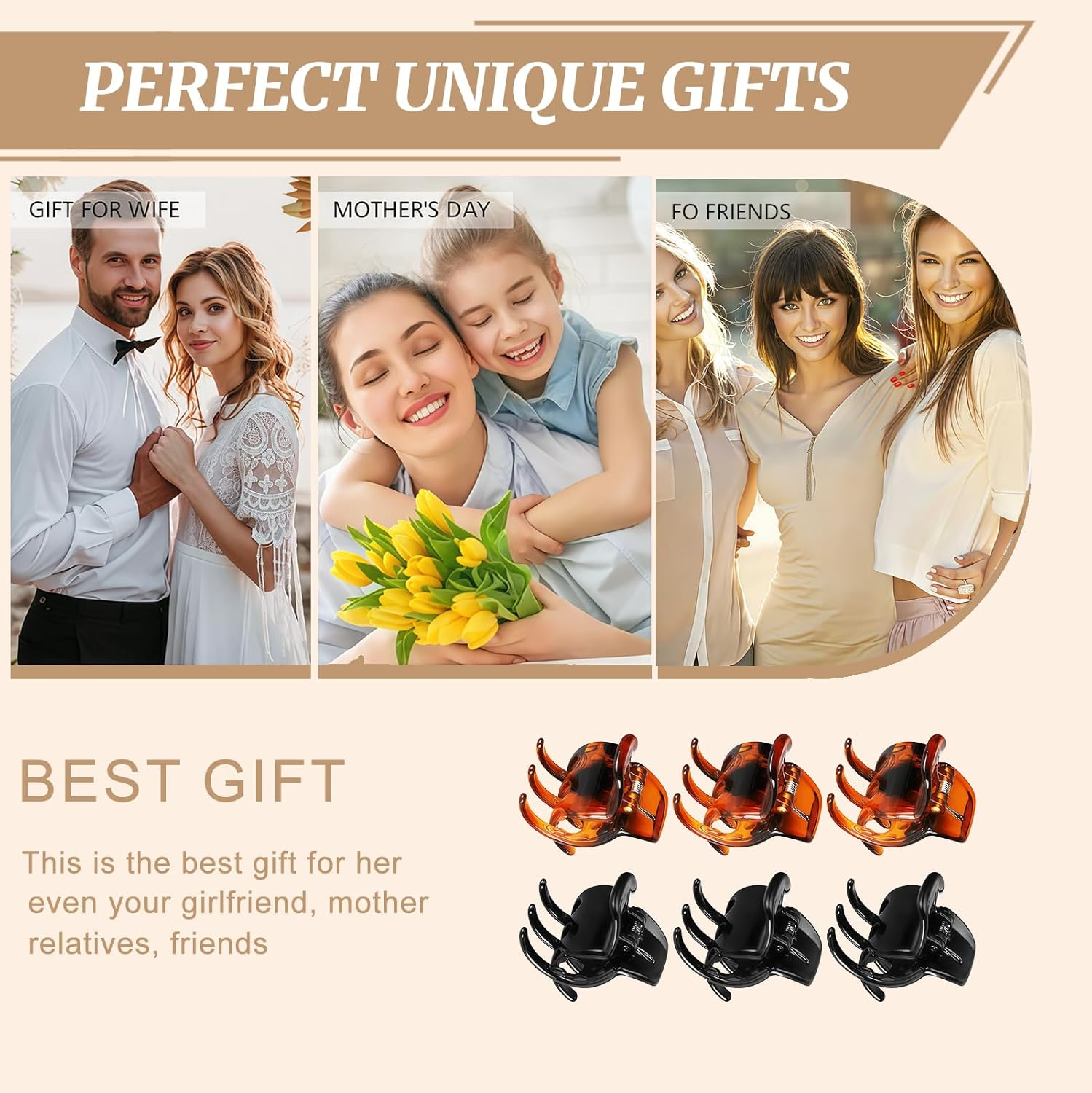 Xanthelle Hair Clips Ladies, 6 Piece Hair Clamps Small, Hair Clip for Thin Hair, Hair Clamps Women, 1.38 Inch Small Claw Clips, Non-Slip