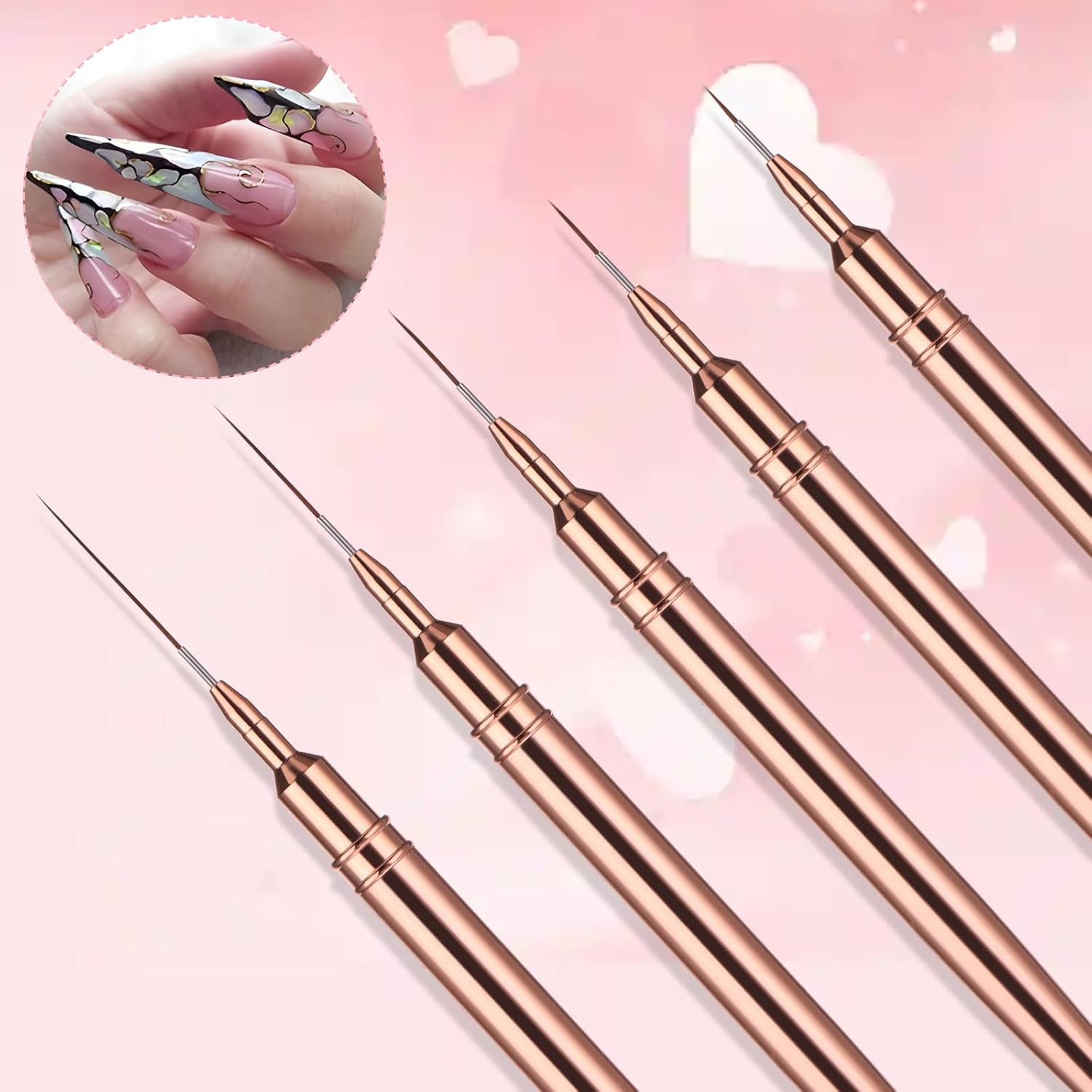 WLLHYF 5Pcs Nail Art Liner Brushes, Painting Nail Art Brushes for Long Lines, Details, Fine Drawing Nail Dotting Drawing Tool Set 7Mm/9Mm/11Mm/15Mm/25Mm