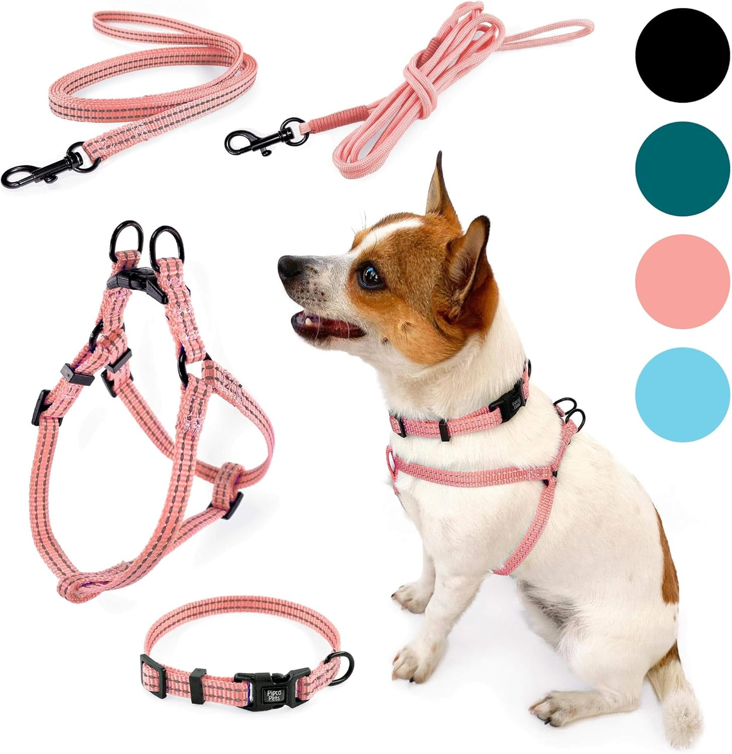 PIPCO PETS - Superlite Walkies Bundle | Puppy Harness Set | Lightweight Harness, Collar, and Leads for Small Sensitive Dogs and Cats | Adjustable, Safe, Secure (Black, XS)