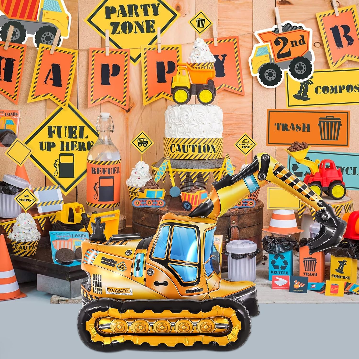 Large Excavator Balloon,25 Inch Self Standing 4D Foil Construction Balloon,Digger Engineering Vehicle Balloon for Kids,Construction Birthday Party Supplies for Construction Theme Party Decoration image number 5