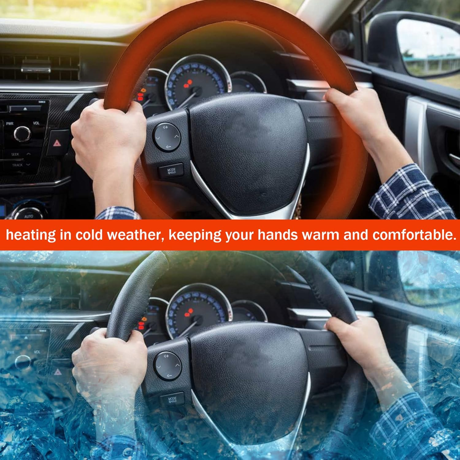 RAYWE Auto Heated Steering Wheel Cover Universal Size Quickly Heating Driving Hands Warmth Steering Wheel Protection Cover image number 5