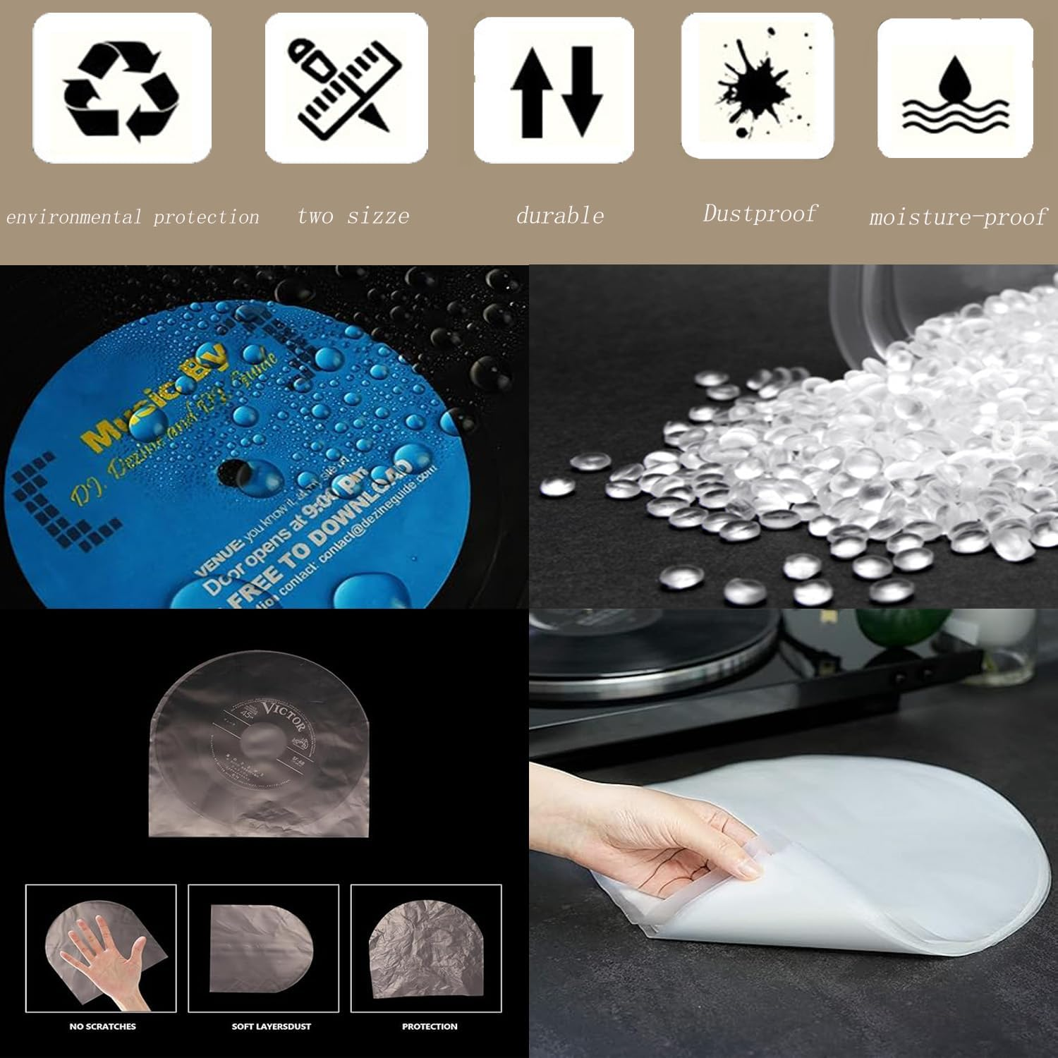 Hysgscwd 50Pcs 7In Vinyl Record Inner Sleeves, Plastic Anti-Static Inner Vinyl Protective Sleeves, round Bottom Protective Sleeves EP Vinyl Records, Translucent Record Cover Sleeves for Album Storage image number 1