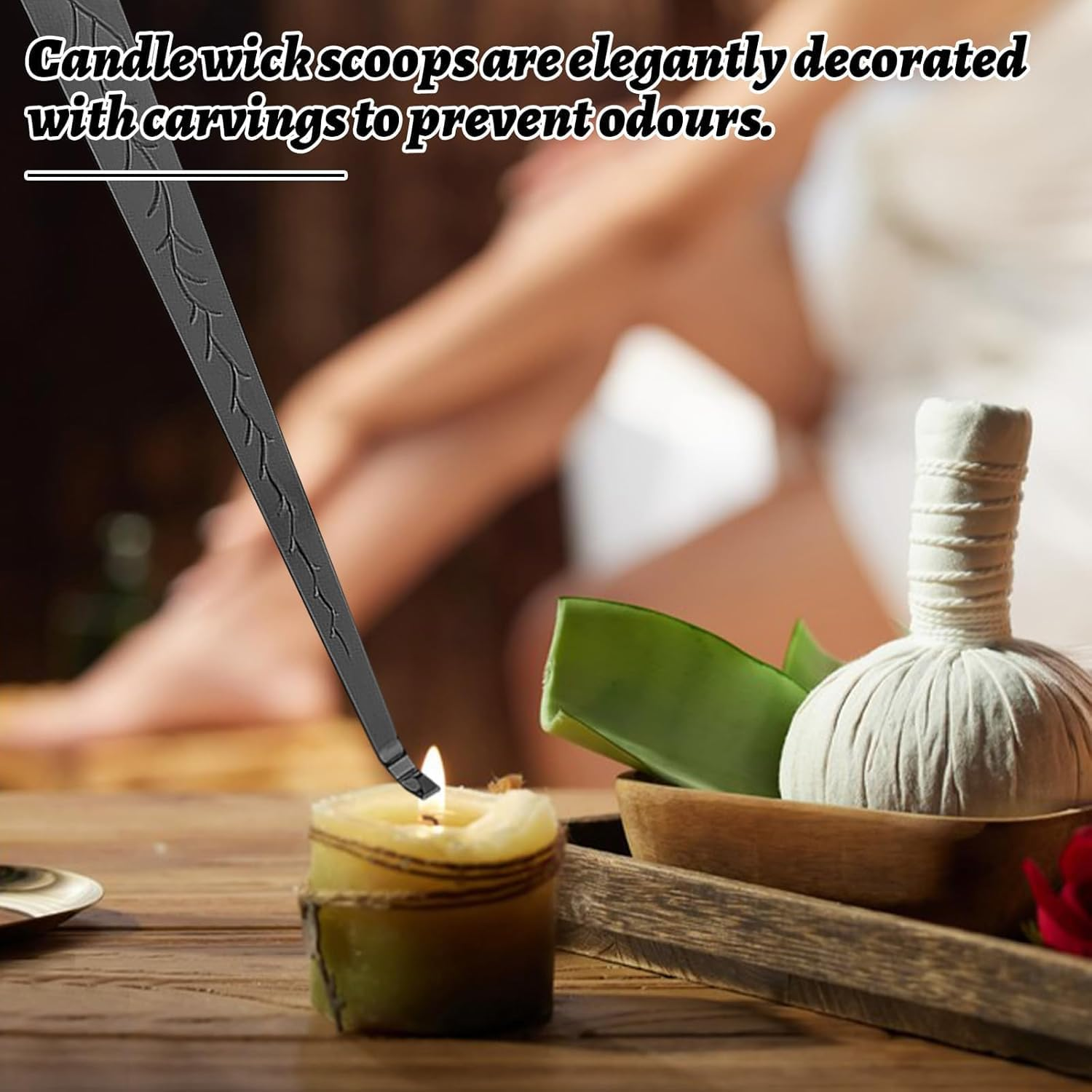 2 Pcs Candle Wick Trimmer Set, 1 Stainless Steel Polished Candle Wick Trimmer and 1 Candle Hook, Reaches Deep into Candles to Cut Spent Wicks（Black）