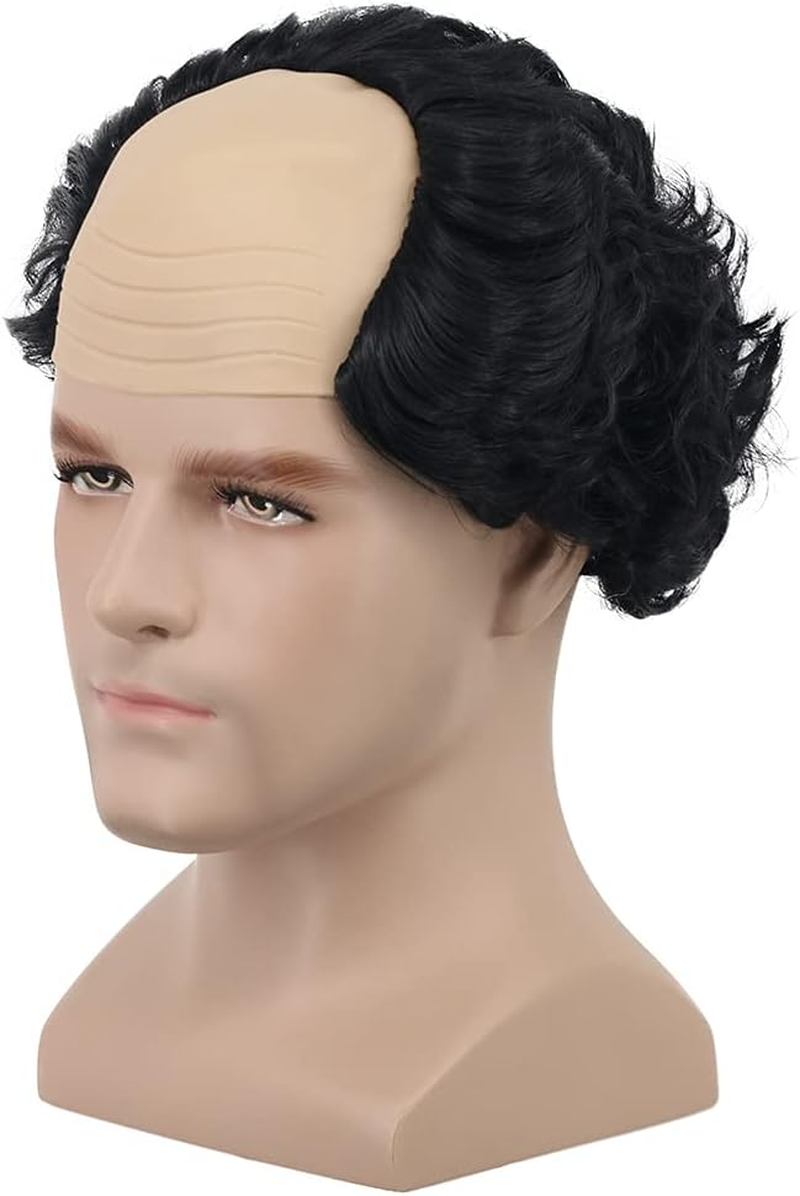 Yuehong Short Black Old Men Wig Fluffy Bald Head Wig Synthetic Halloween Costumes Cosplay Wigs (Black)