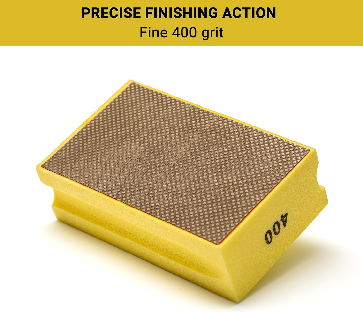 GLASS POLISH PRO Diamond Hand Polishing Pad, Grit 400 Fine Foam Sanding Block for Finer Finishes and Smooth Sanding of Glass, Tiles, Ceramics, Concrete, Granite, Marble, and More - GP15101