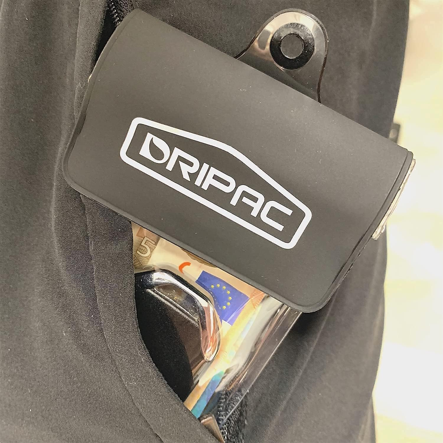 DRIPAC KP01 Floating Waterproof Car Key FOB Case, Wallet, Holders/Pouches for Earbuds, ID Badge, Credit Card, Money, Coins, Drivers' License, Palm Phone (Black)