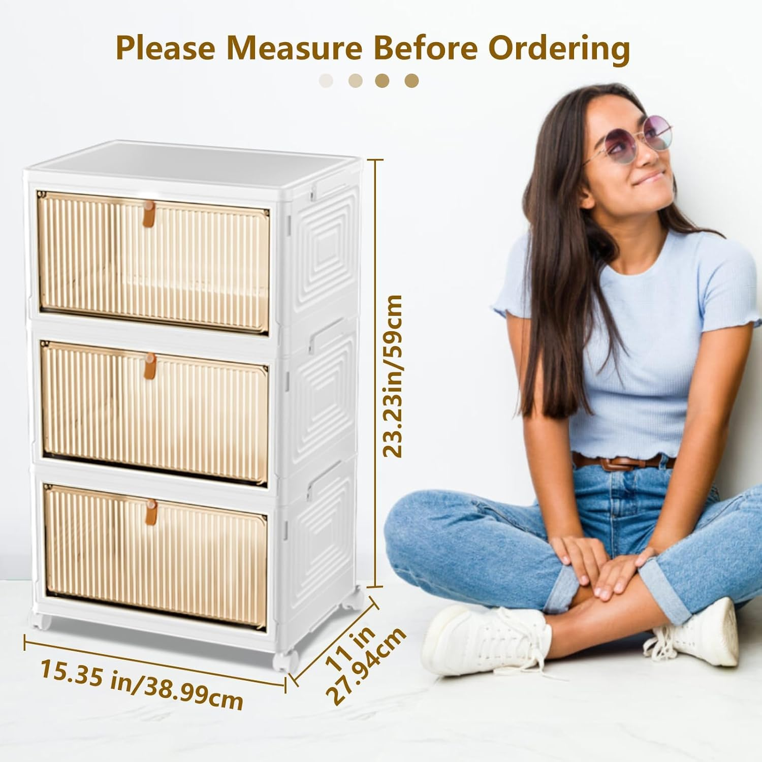 3 Tier Stackable Plastic Storage Bins with Lids and Wheels -Totally 69 Litres Closet Organizers and Storage Box, Foldable Storage Containers for Home, Pantry, Office, Dorm Room image number 3