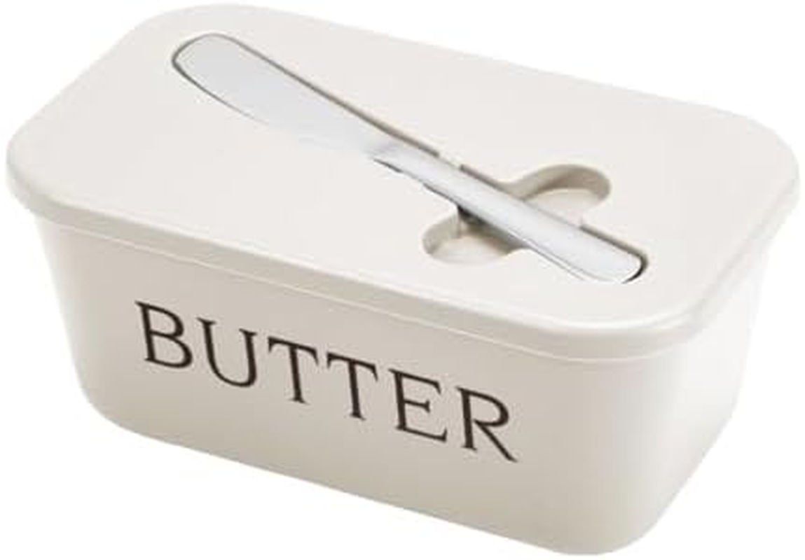 YC-GREHUN Butter Dish with Lid and Knife, Butter Dish Butter Container, Butter Dishes with Butter Knife, Lightweight Unbreakable Plastic Butter Holder Tray for Countertop Kitchen Accessories（White）