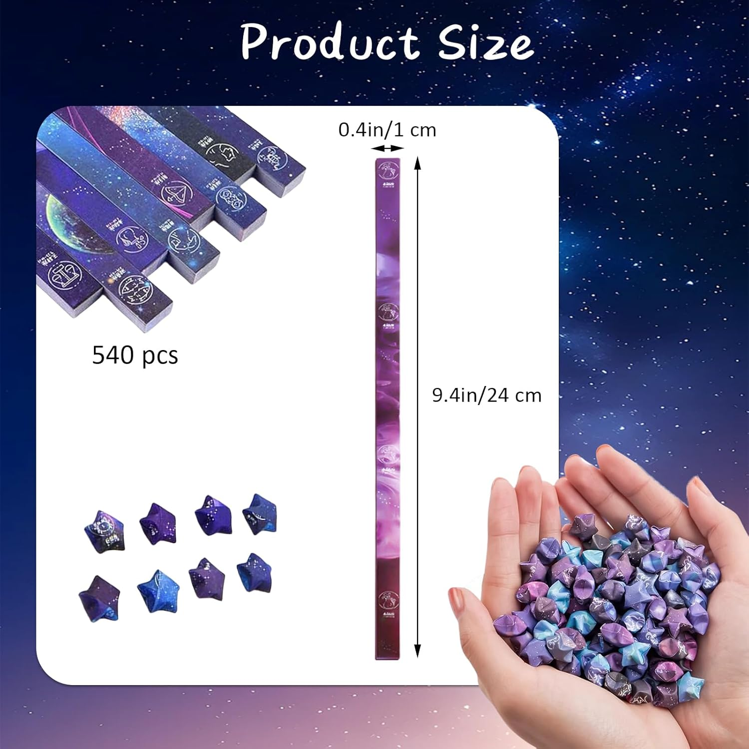 ZGWANSUI 540 Sheets Lucky Star Paper Strips, 12 Constellation Origami Star Paper Strips 8 Patterns, Paper Strips to Make Origami Stars, Starry Sky Star Folding Making Paper Strips for Art Craft DIY, A - A image number 3