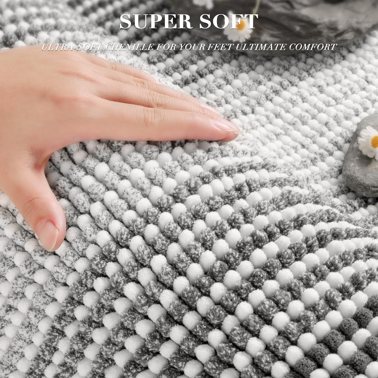 BSICPRO Bathroom Rugs and Mats Sets, 2 Piece Thick Absorbent Chenille Bath Mat Rug Set Non Slip, Soft Shaggy Room Floor for Bathroom, Machine Washable (20" X 32" plus 16" 24", Gray) image number 3