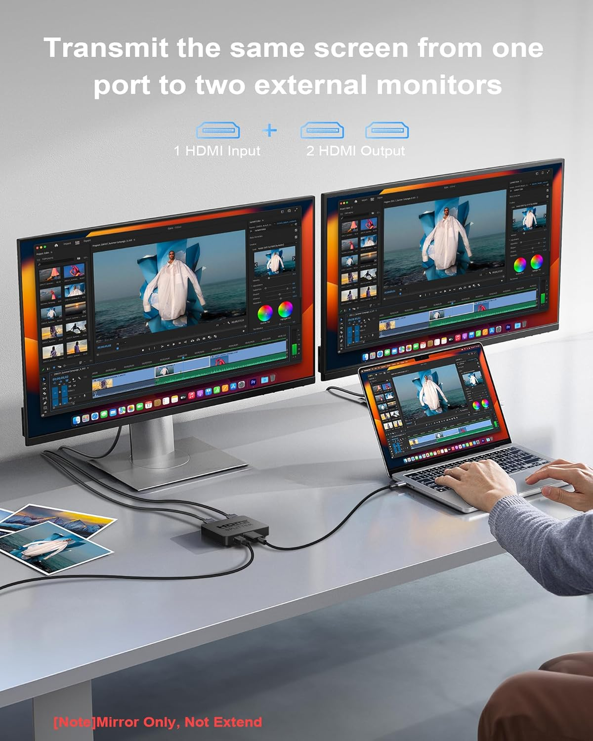 HDMI Splitter 1 in 2 Out, 4K HDMI Splitter Not for Extended Display (Mirror Only/Copy Mode), Sends Same Content to 2 Screens(Need Power 5V 1A), Works with Laptop, TV, Monitor (Black) image number 2