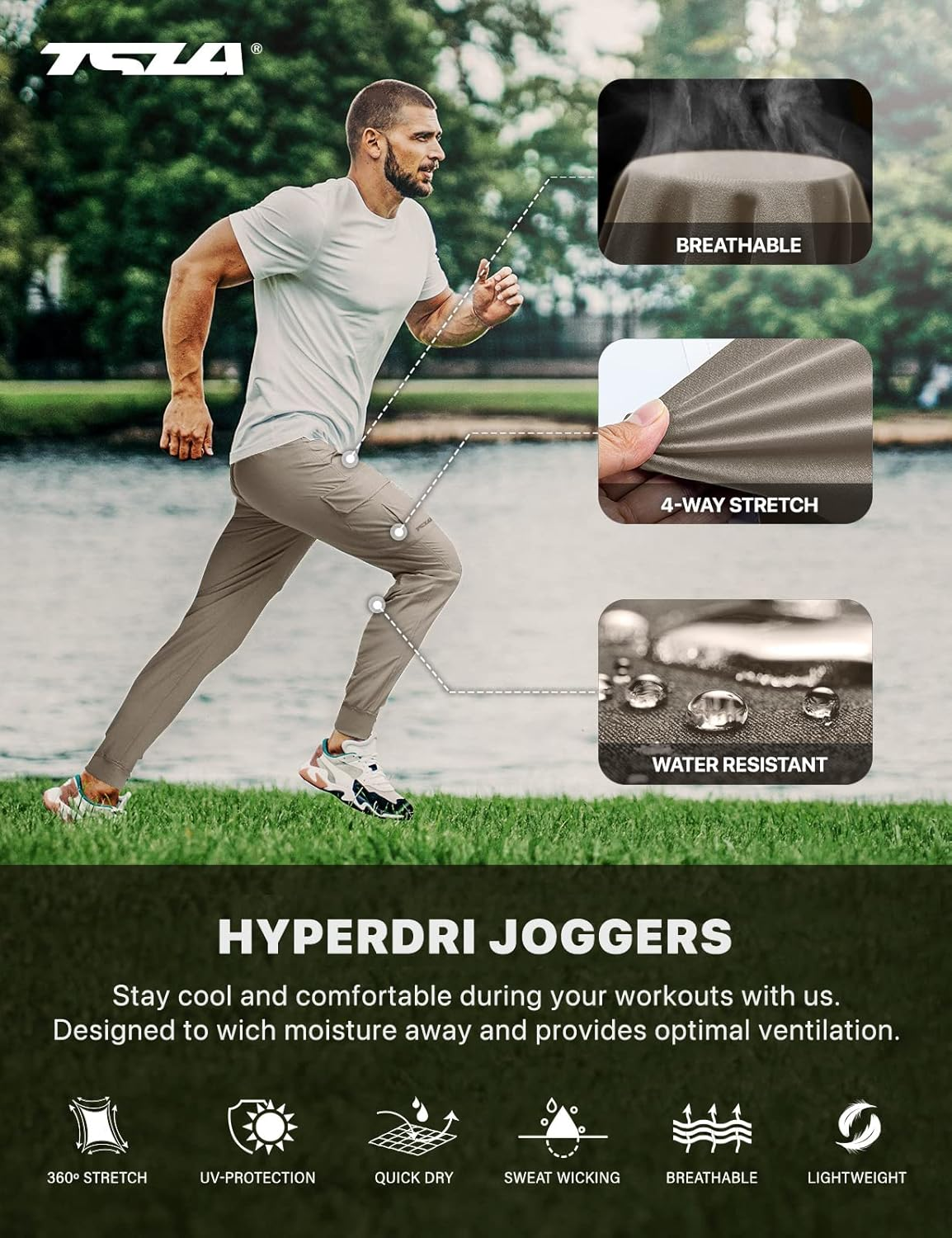 TSLA Men'S Lightweight Performance Pants &ndash; Cooling, UPF 50+, Quick Dry Stretch Trousers for Travel, Work & Outdoor Wear image number 3