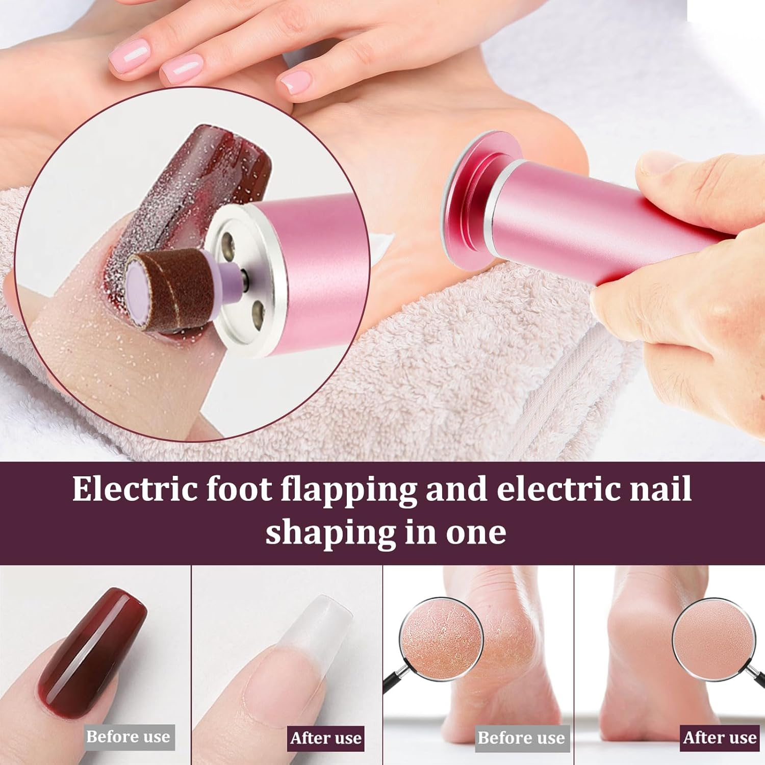 Aluminium Alloy 2 in 1 Electric Callus Remover, Adjustable Speed Foot Grinder with Ergonomic Handle Labor Saving for Body image number 3