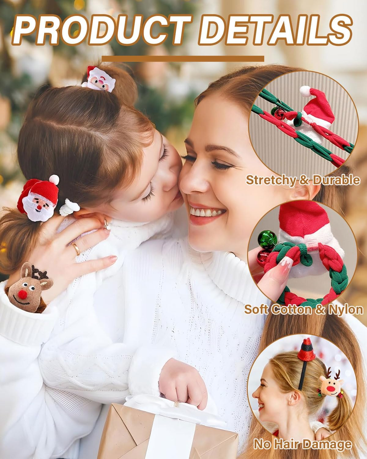 Pack of 2 Christmas Hair Accessories, Hair Bobbles Girls Christmas, Fluffy Women'S Hair Band, Children'S Reindeer Christmas Tree Santa Scrunchies Bands, for Santa Hair image number 3
